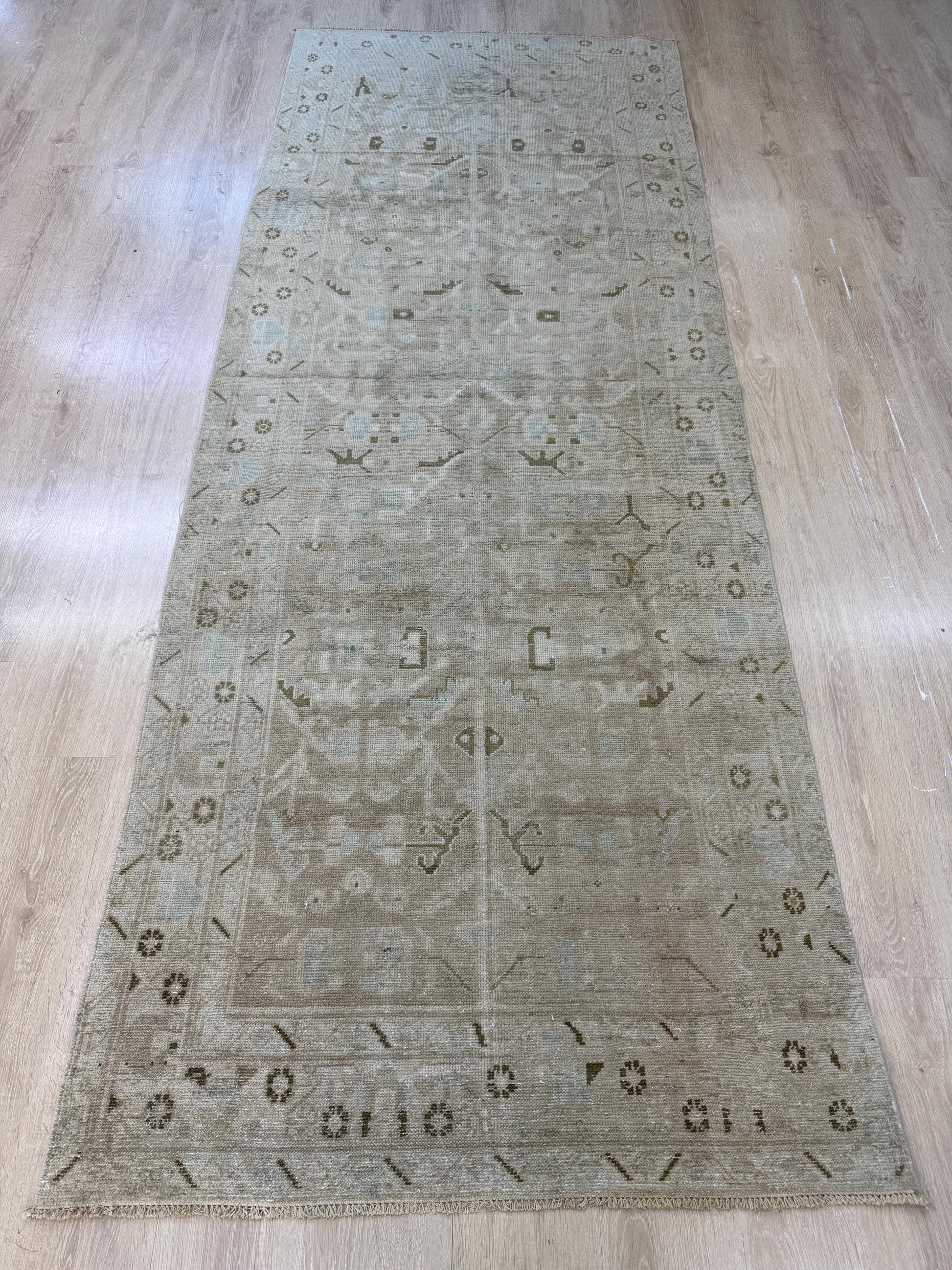3'9"x10" Feet ,light brown background Turkish vintage anatolian runner,beige colors rugs,runner,beige border,Floral runner,29
