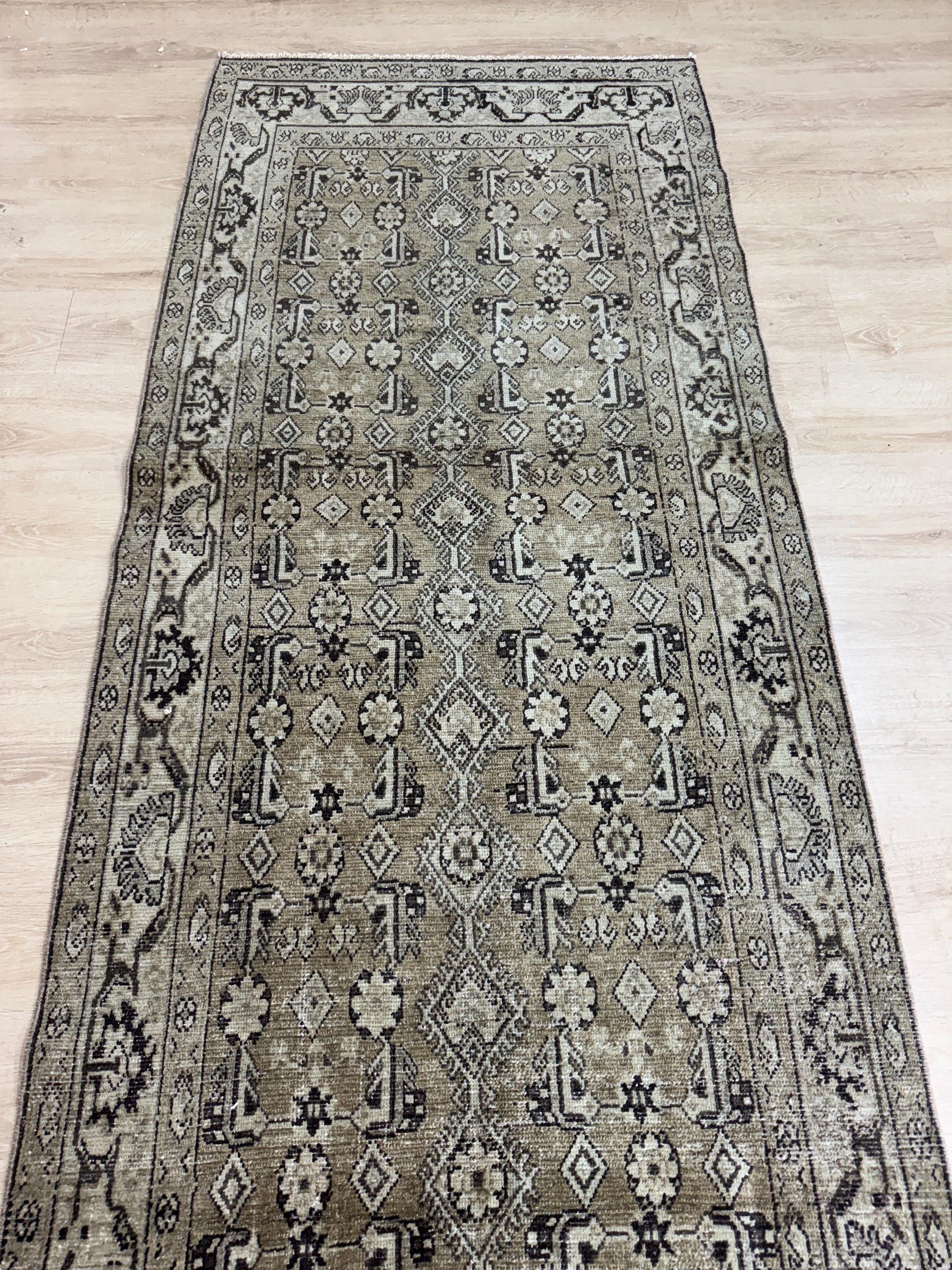 3'4"x13'1" Feet ,light brown background Turkish vintage anatolian runner,beige colors rugs,runner,beige border,Floral runner,44