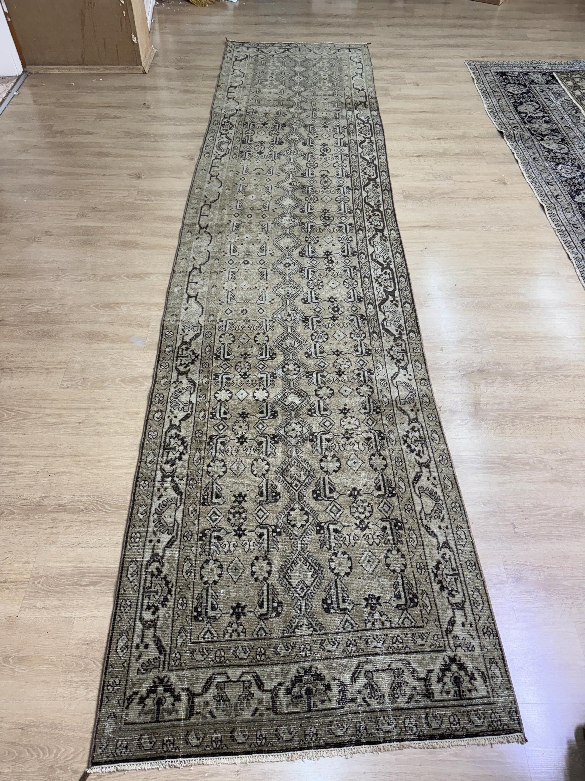 3'4"x13'10" Feet ,light brown background Turkish vintage anatolian runner,beige colors rugs,runner,beige border,Floral runner,45
