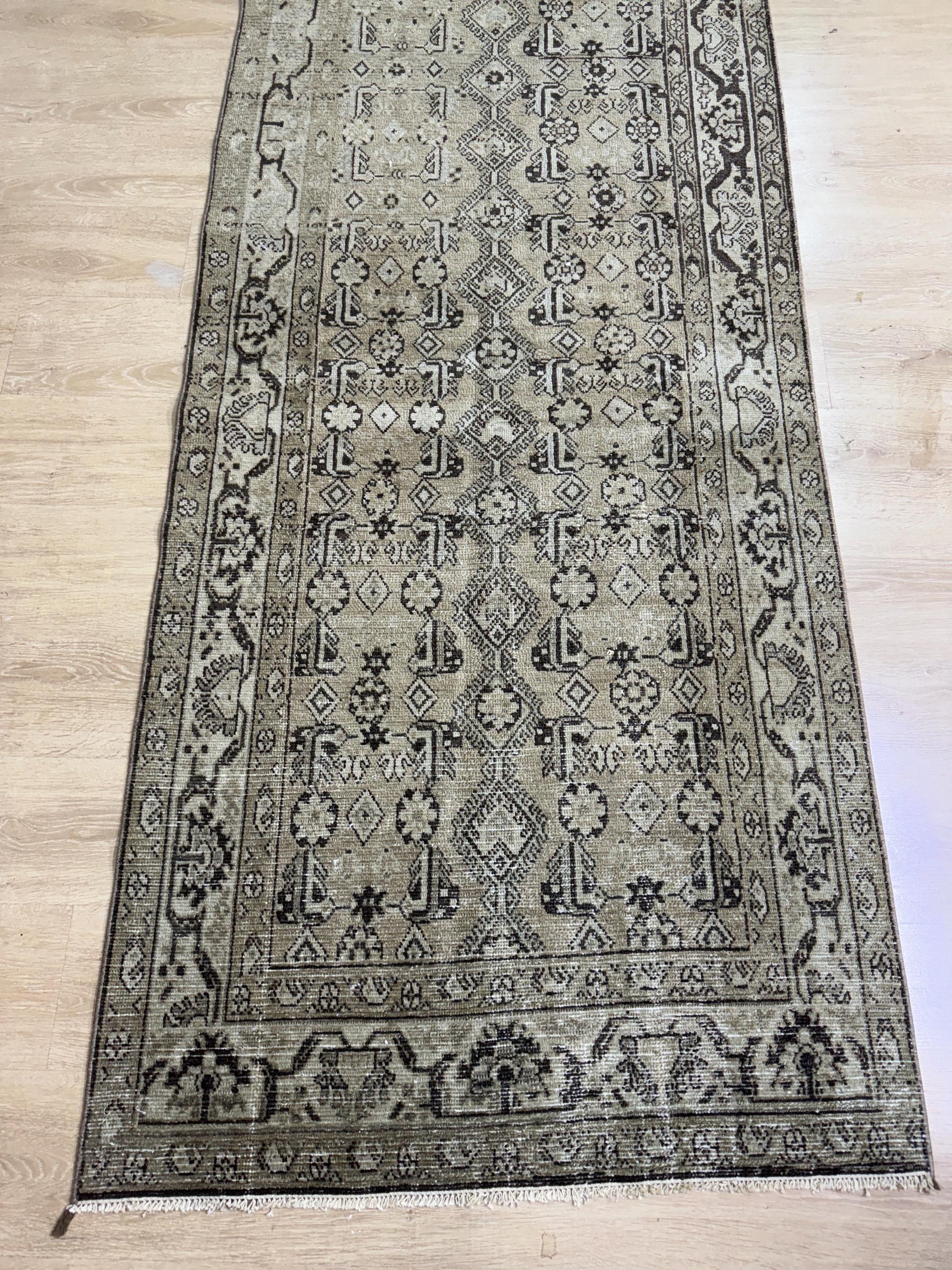 3'4"x13'10" Feet ,light brown background Turkish vintage anatolian runner,beige colors rugs,runner,beige border,Floral runner,45