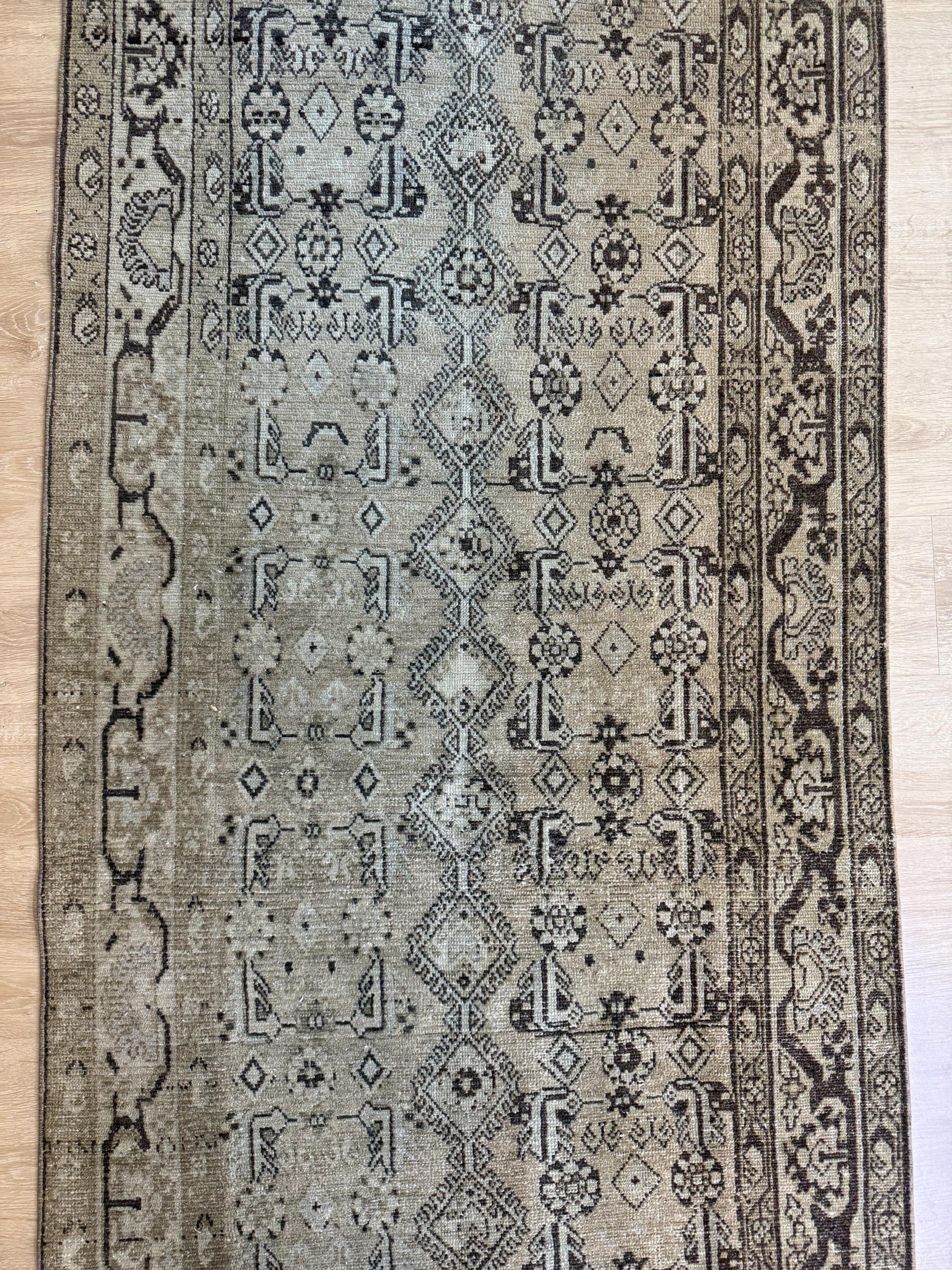 3'4"x13'10" Feet ,light brown background Turkish vintage anatolian runner,beige colors rugs,runner,beige border,Floral runner,45
