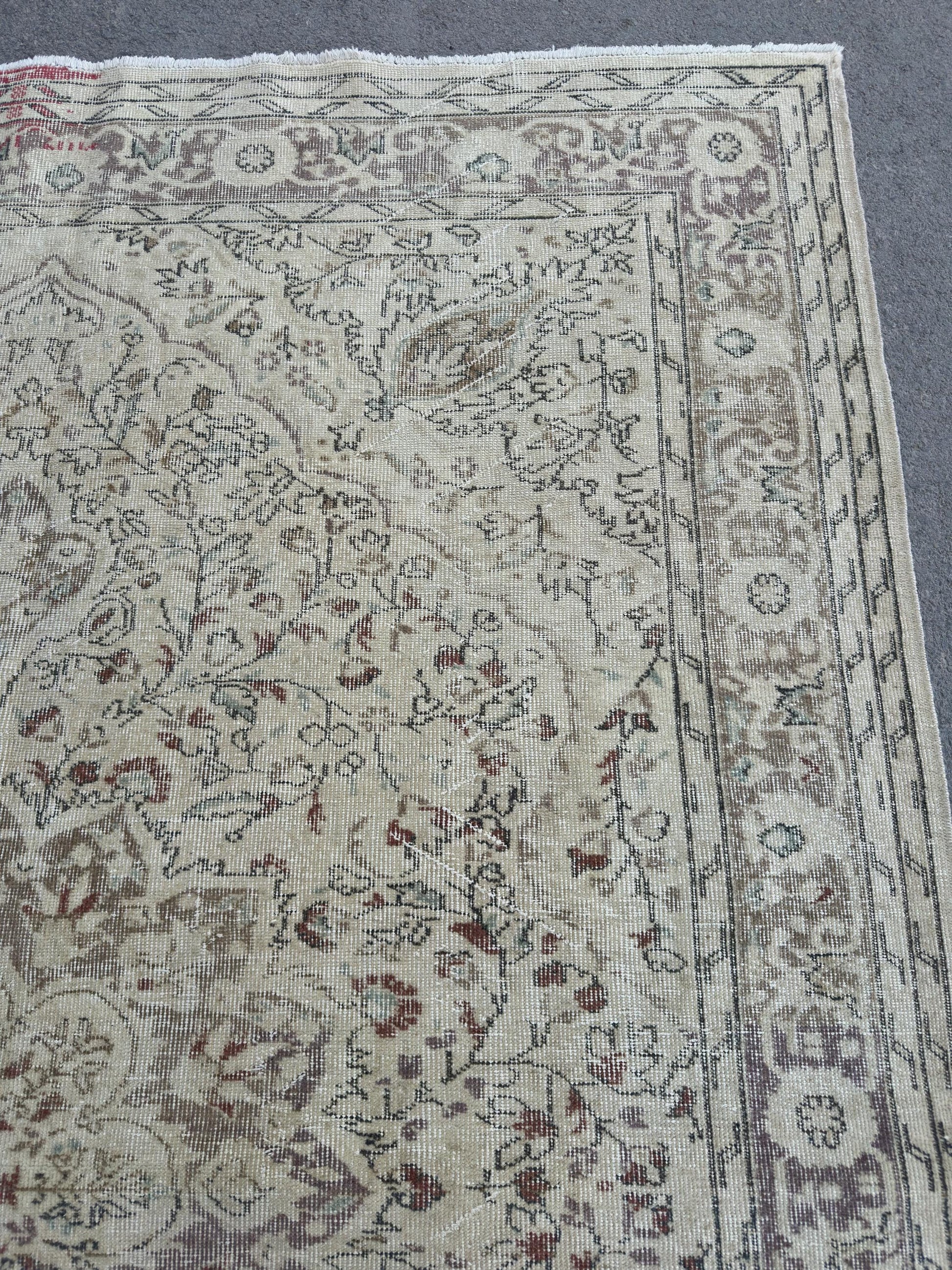 6'8"x9'5" Feet ,Beige background Turkish vintage anatolian rug,brown colors rugs,area rugs,brown border,Floral rugs,476