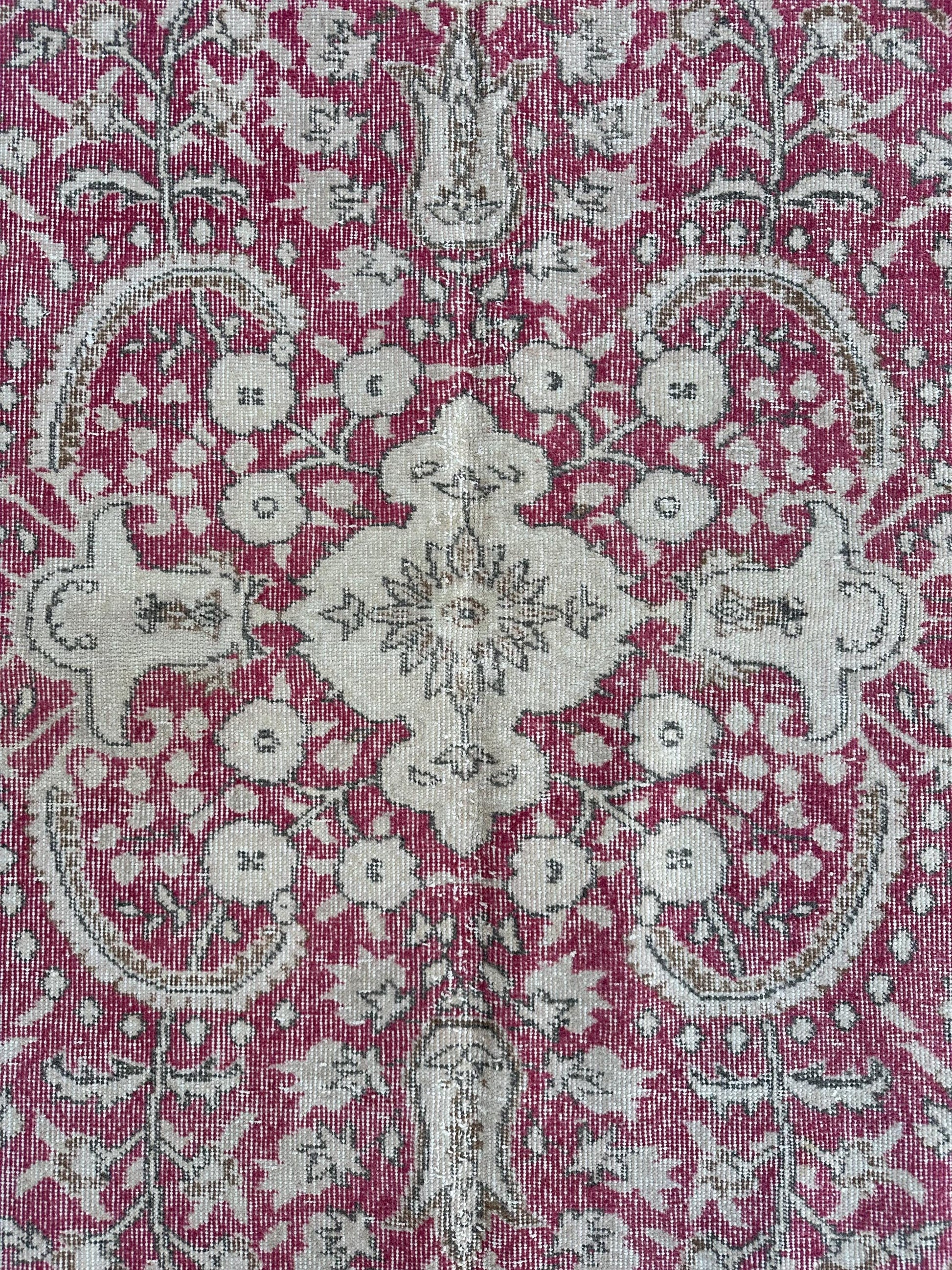 6'4"x9'2" Feet,Pink background Turkish vintage anatolian rug,beige,brown colors rugs,area rugs,beige border,Floral rug,454