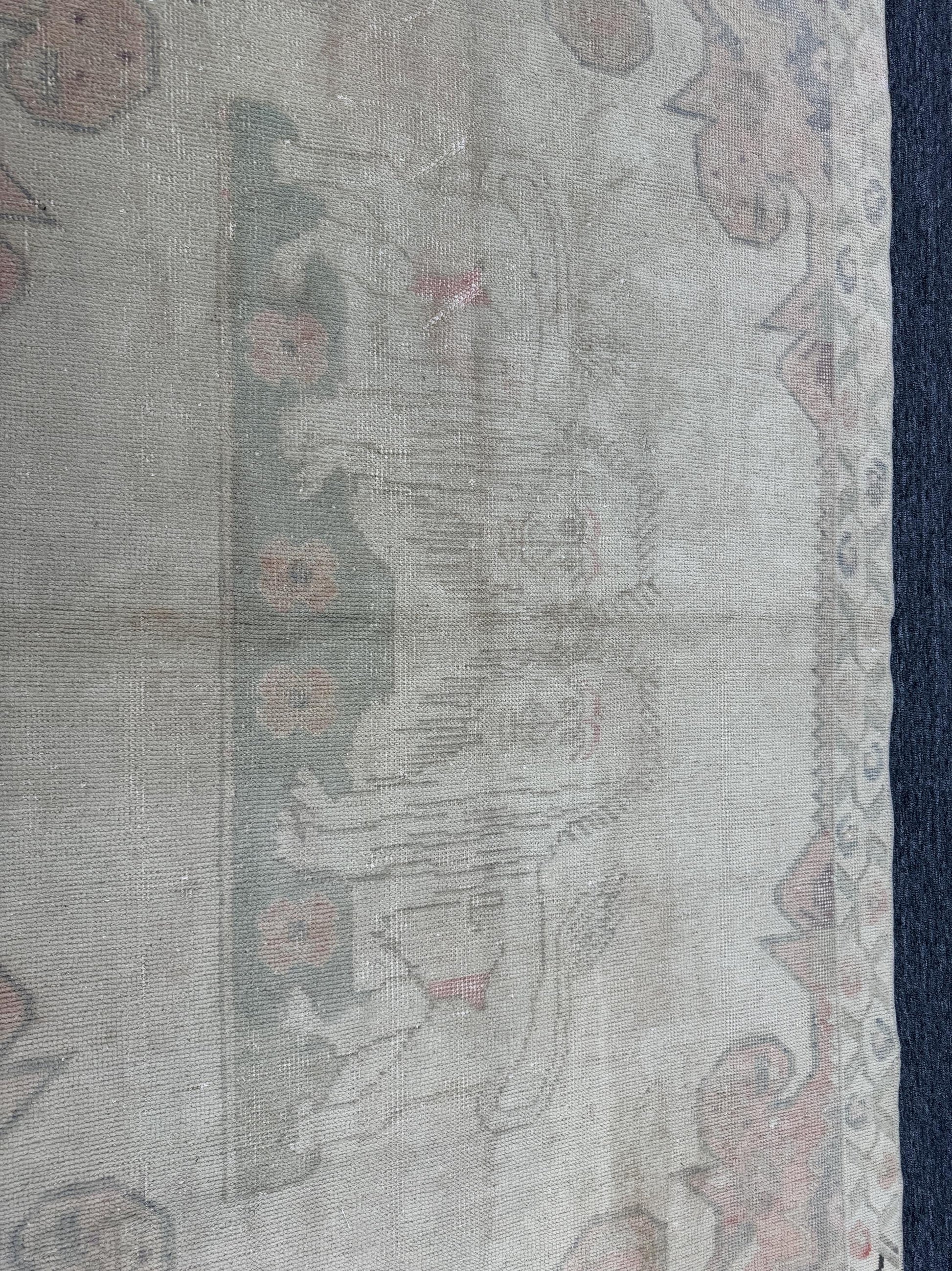 4'5"x7'6" Feet ,Beige background Turkish vintage anatolian rug, light pink,gray colors rugs,area rugs, beige border,Floral rugs,268
