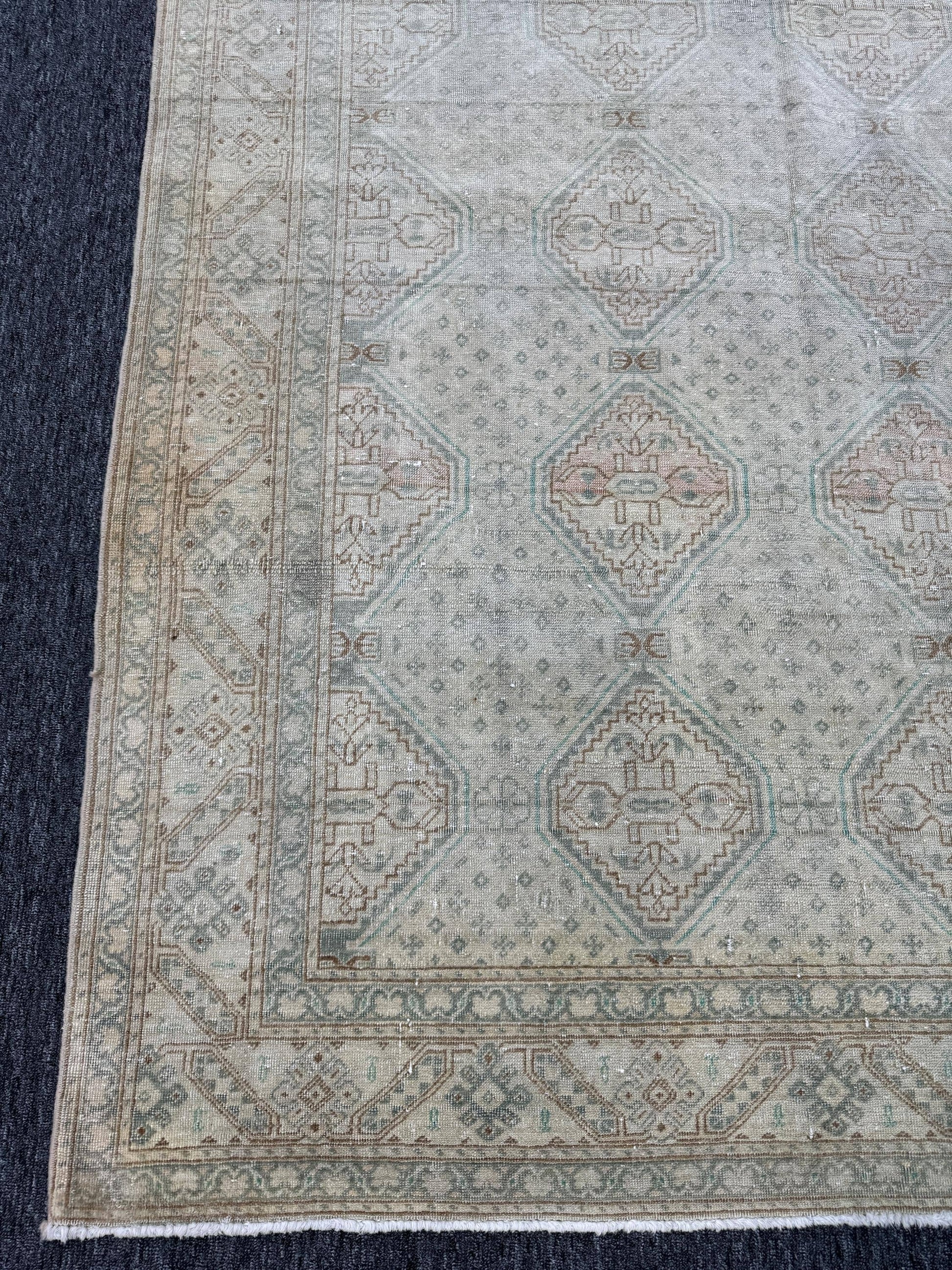 4'8"x7'1" Feet ,Beige background Turkish vintage Anatolian rug ,brown, gray colors rugs, beige border,Geometric rugs,274