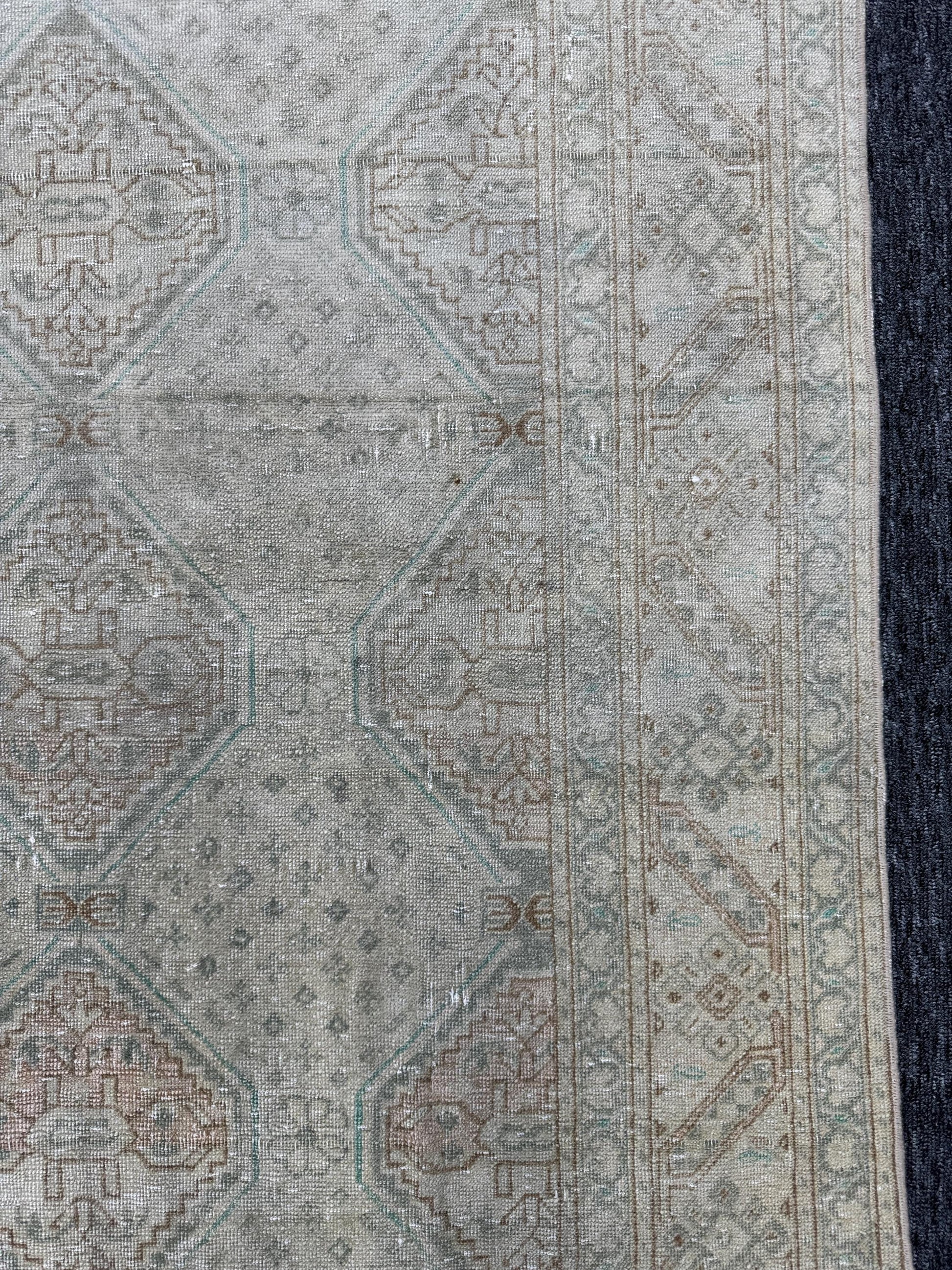 4'8"x7'1" Feet ,Beige background Turkish vintage Anatolian rug ,brown, gray colors rugs, beige border,Geometric rugs,274