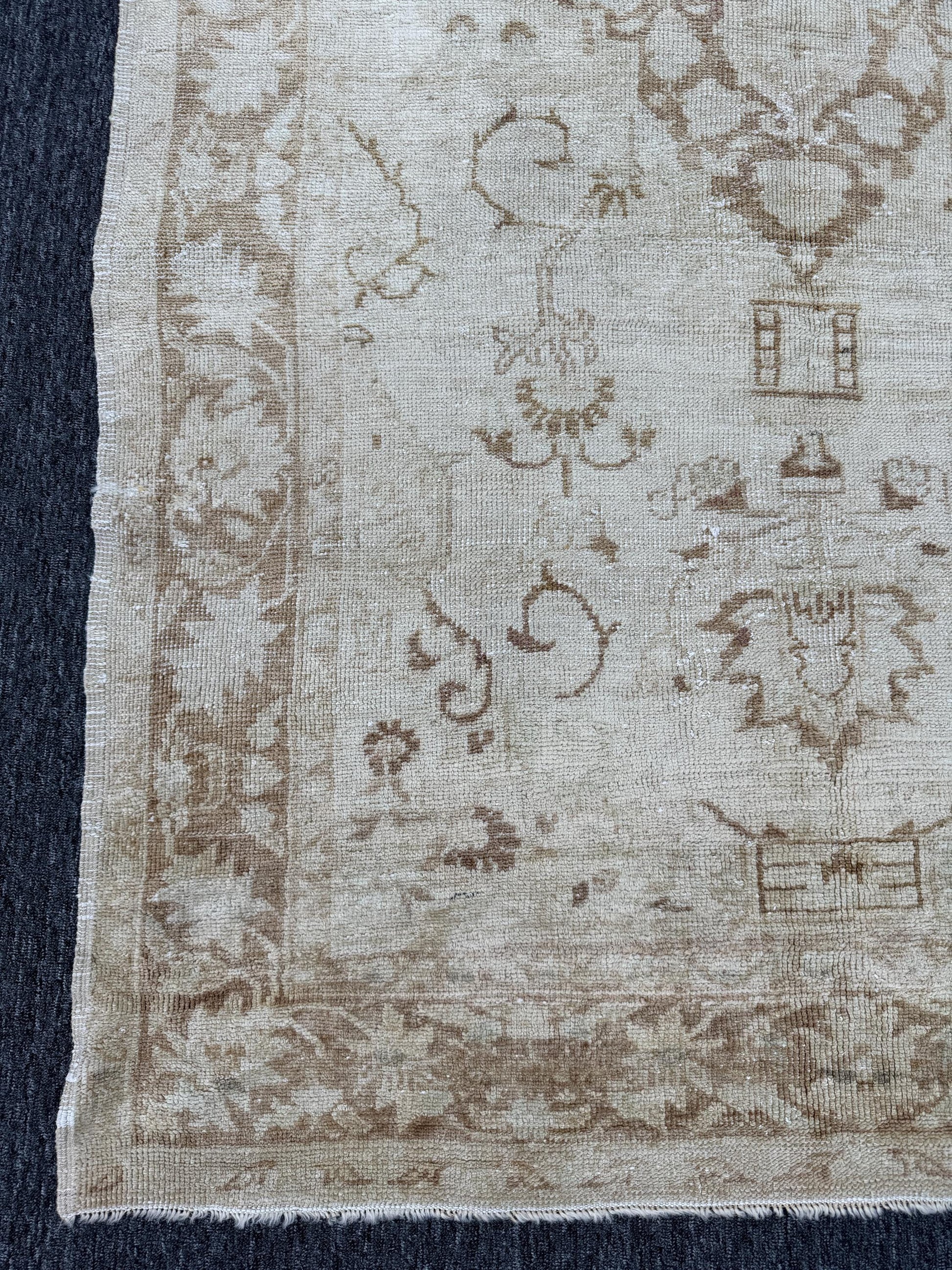 4'10"x7'10" Feet ,Beige background Turkish vintage Anatolian rug ,brown colors rugs, beige border,Floral rugs,275