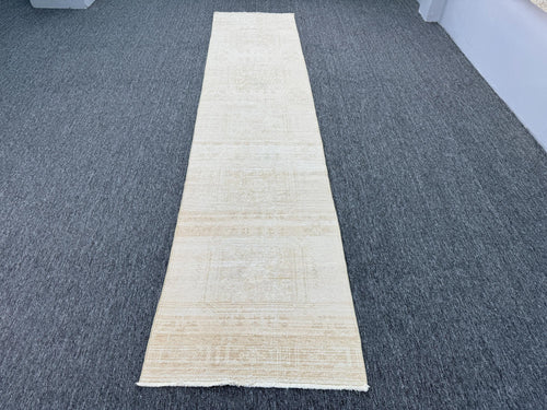 2'10"x12'7" Feet ,Beige background Turkish vintage Anatolian rug ,light brown colors rugs, beige border,Geometric rugs,277