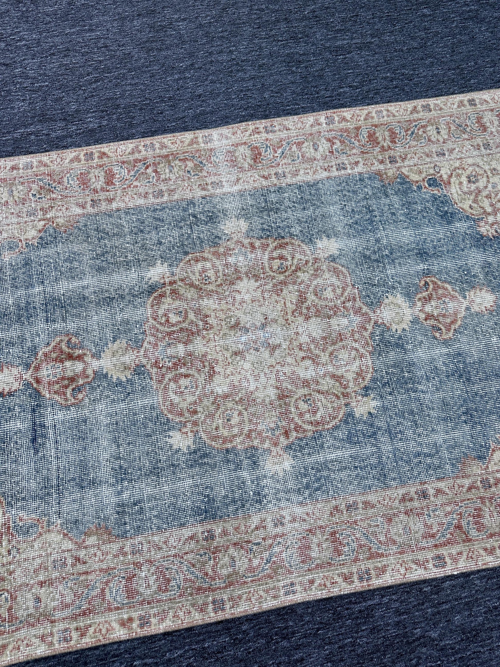 3'8"x6'5" Feet,blue background Turkish vintage Anatolian rug,beige,brick colors rugs, brick border,Floral rugs,289