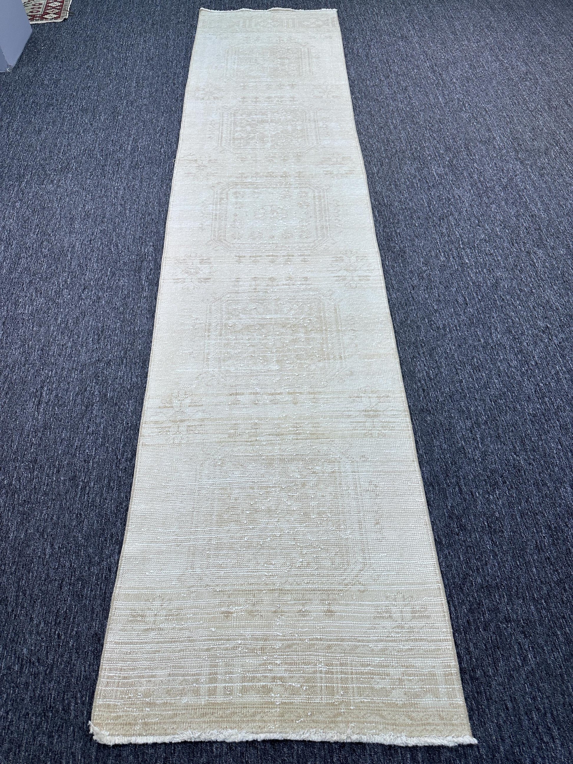 2'9"x12'2"Feet ,Beige background Turkish vintage Anatolian runner, light brown colors rugs, beige border,Floral rugs,288