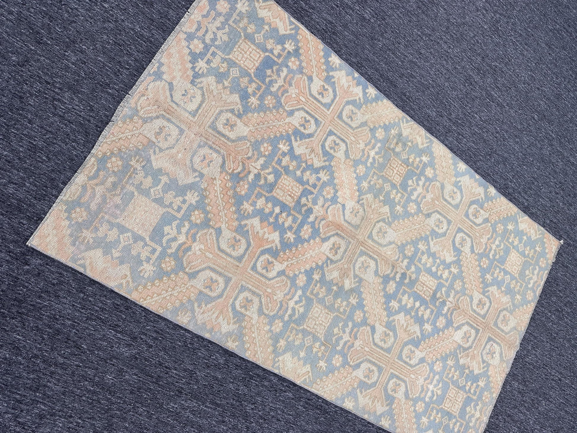 3'9"x6'3" Feet ,Blue background Turkish vintage anatolian rug ,light pink,cream colors rugs accents, light pink border,Floral rugs,529