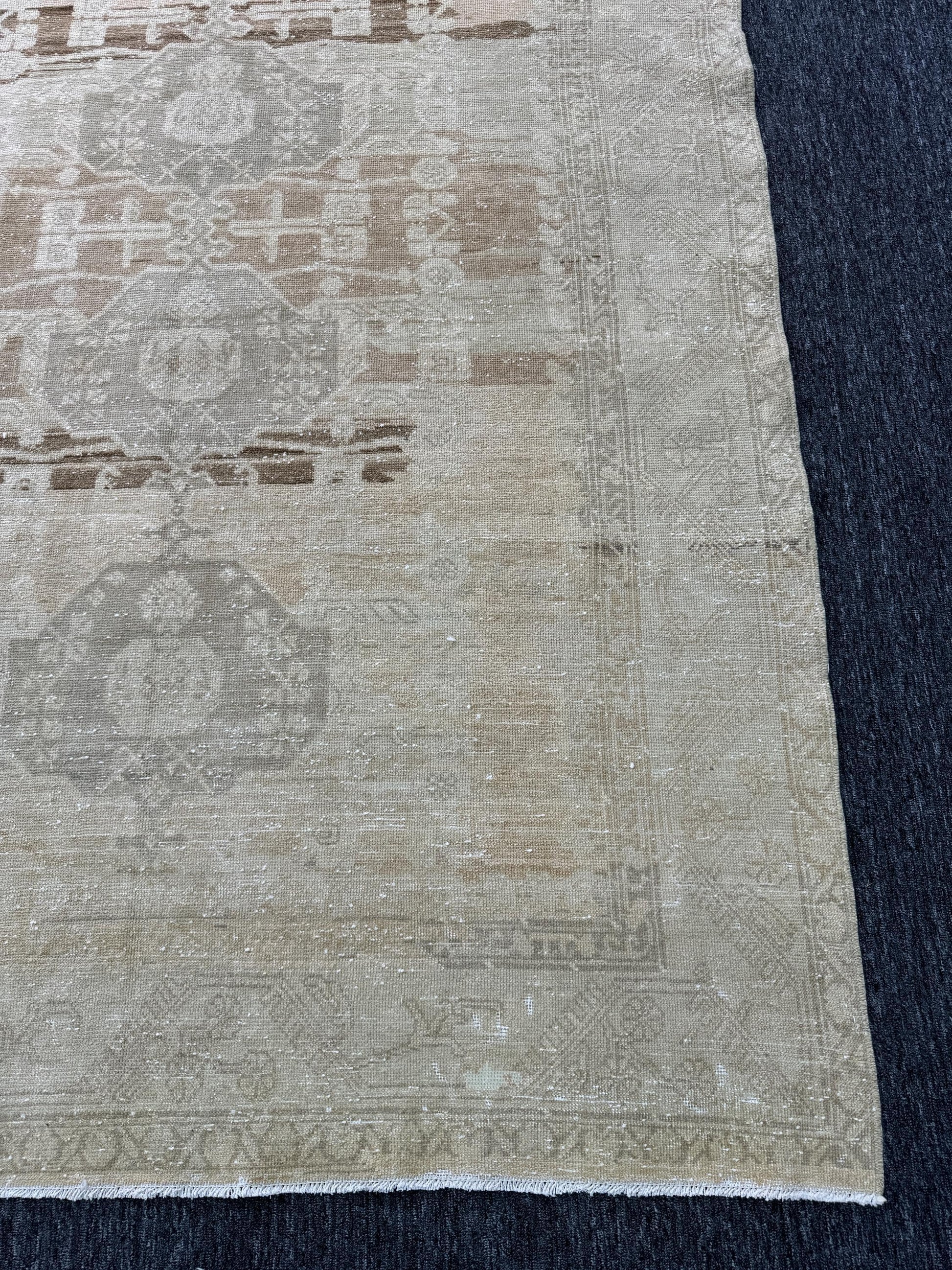 5'4"x10'7" Feet ,Beige background Turkish vintage anatolian rug ,brown, light gray colors rugs area rugs ,beige border,Floral rugs,765