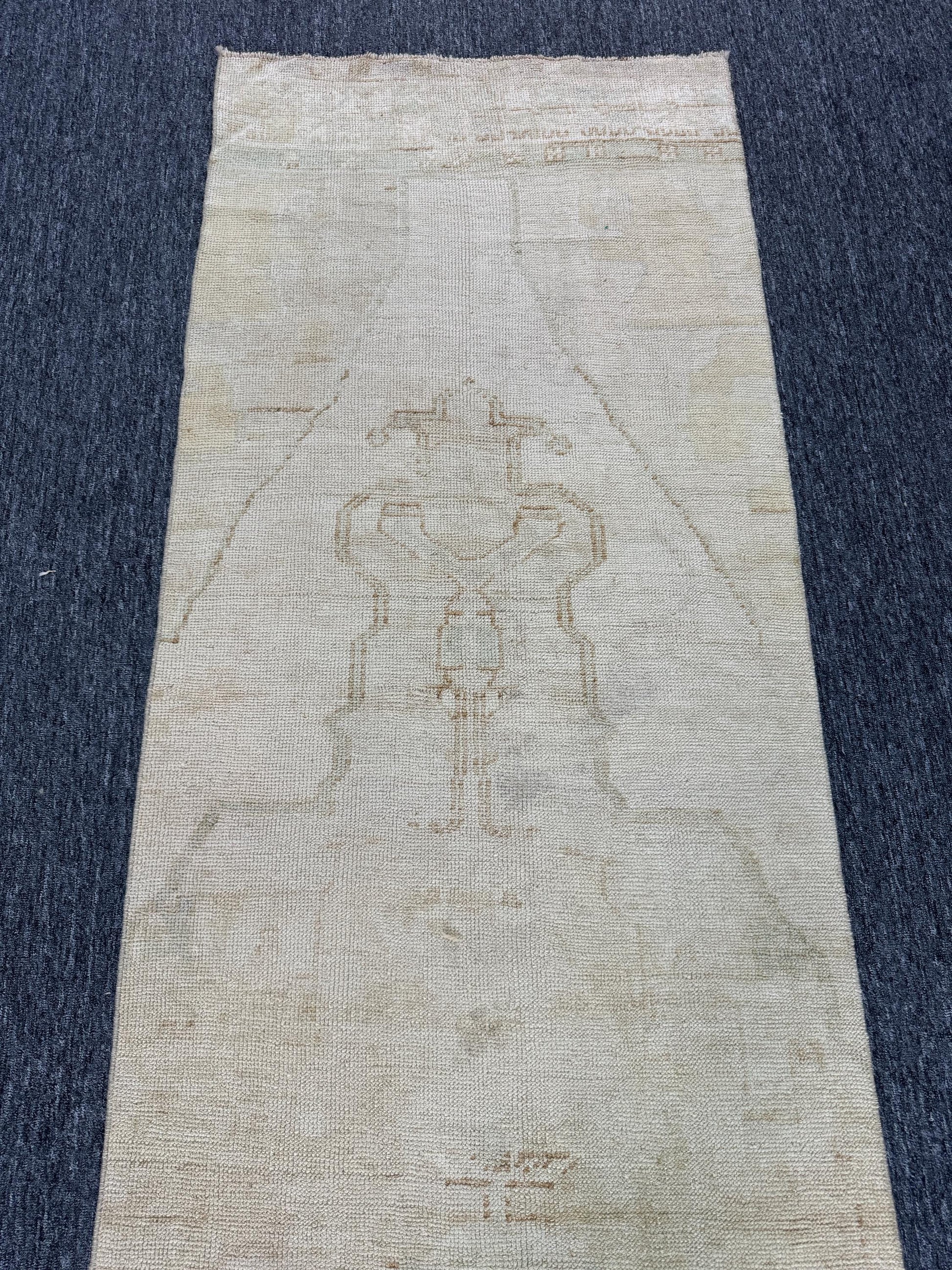2'10"x12'4"Feet ,Beige background Turkish vintage anatolian runner,cream,brown colors rugs accents, beige border,Floral rugs, faded runner,951
