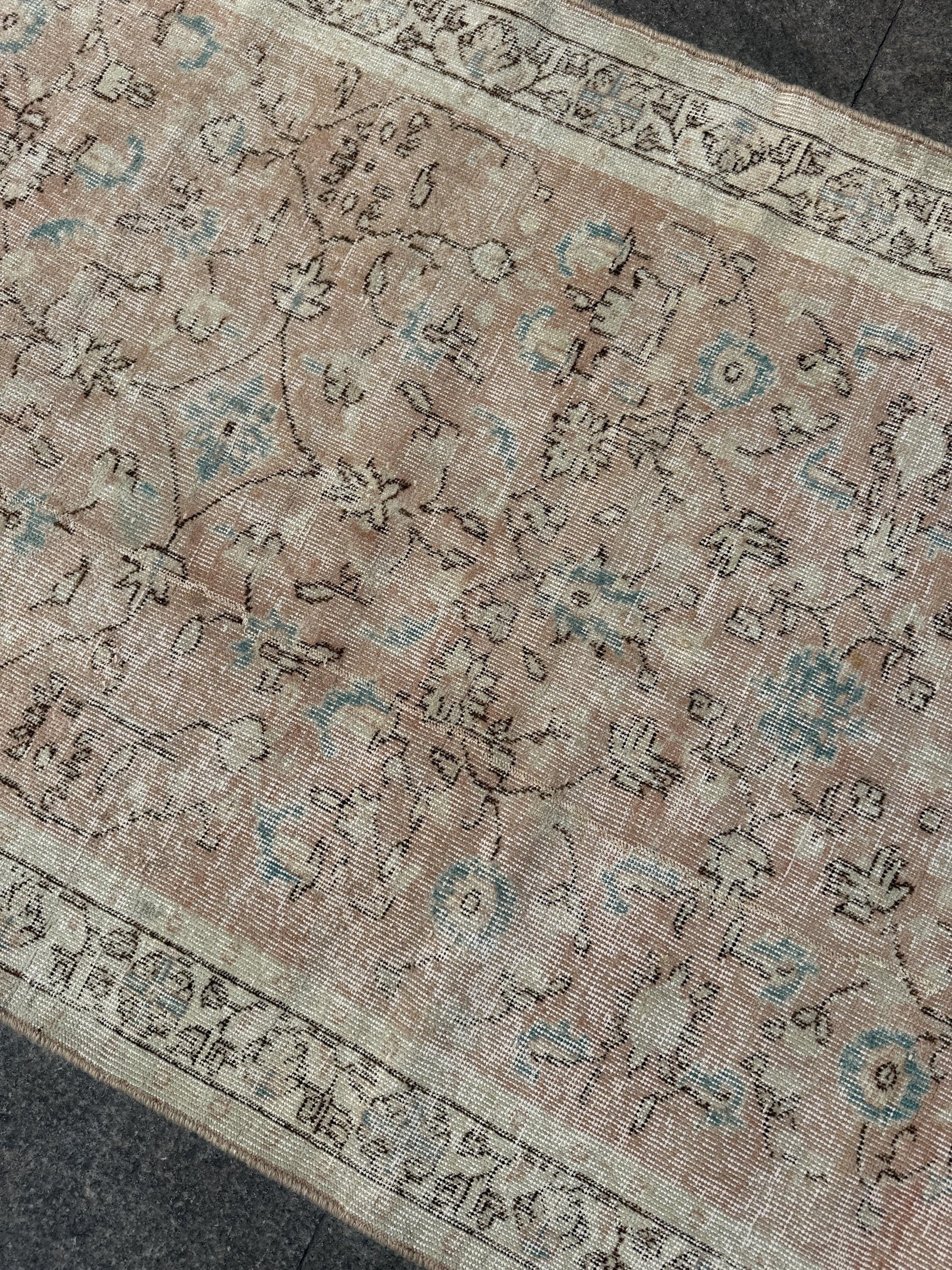 4x6'10" Vintage Turkish Anatolian Wool Rug, Floral Pink Rug,449