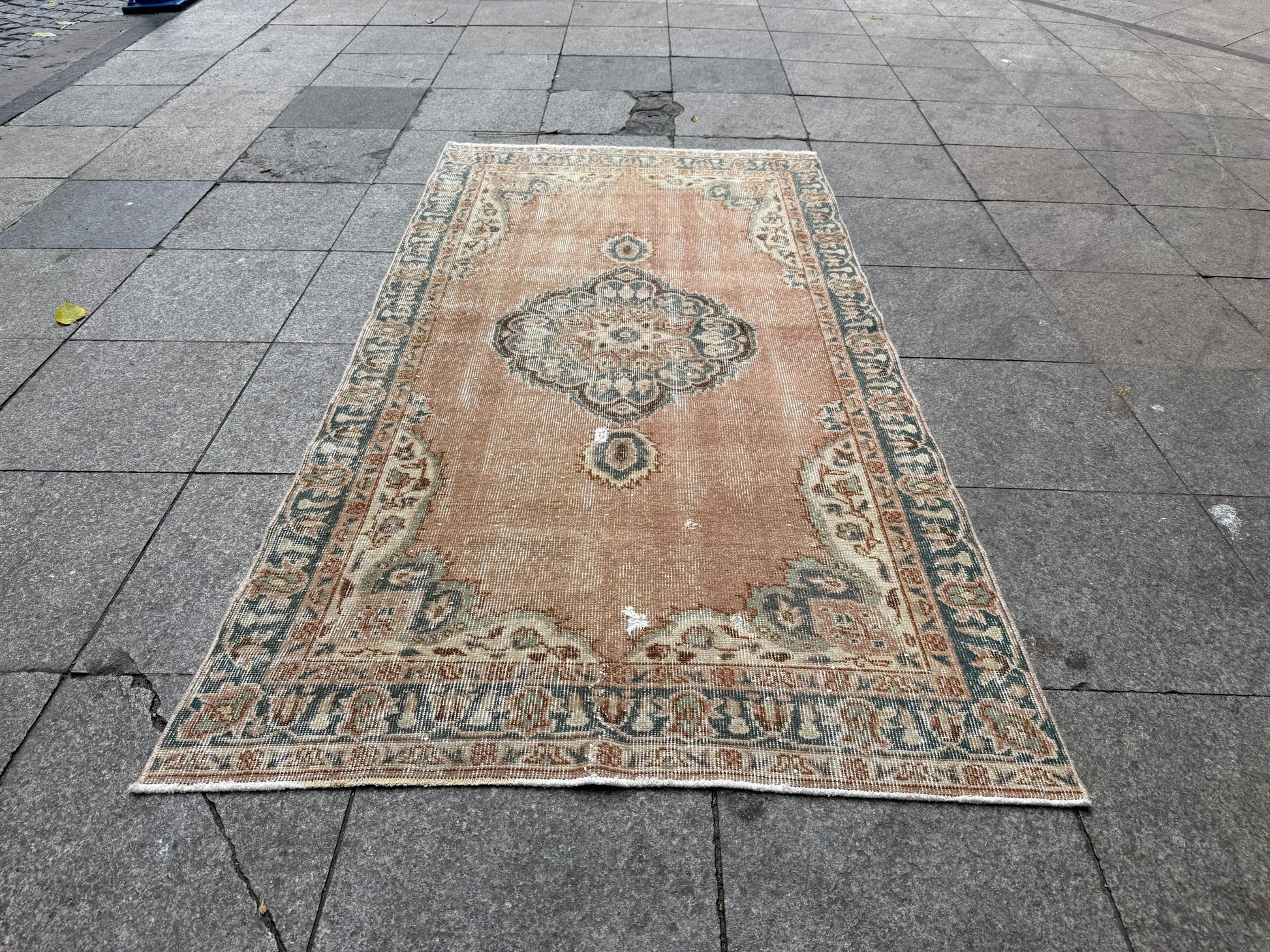 3'6x6'8 feet Vintage Turkish Anatolian Rug, Brick Color Geometric Rug,425