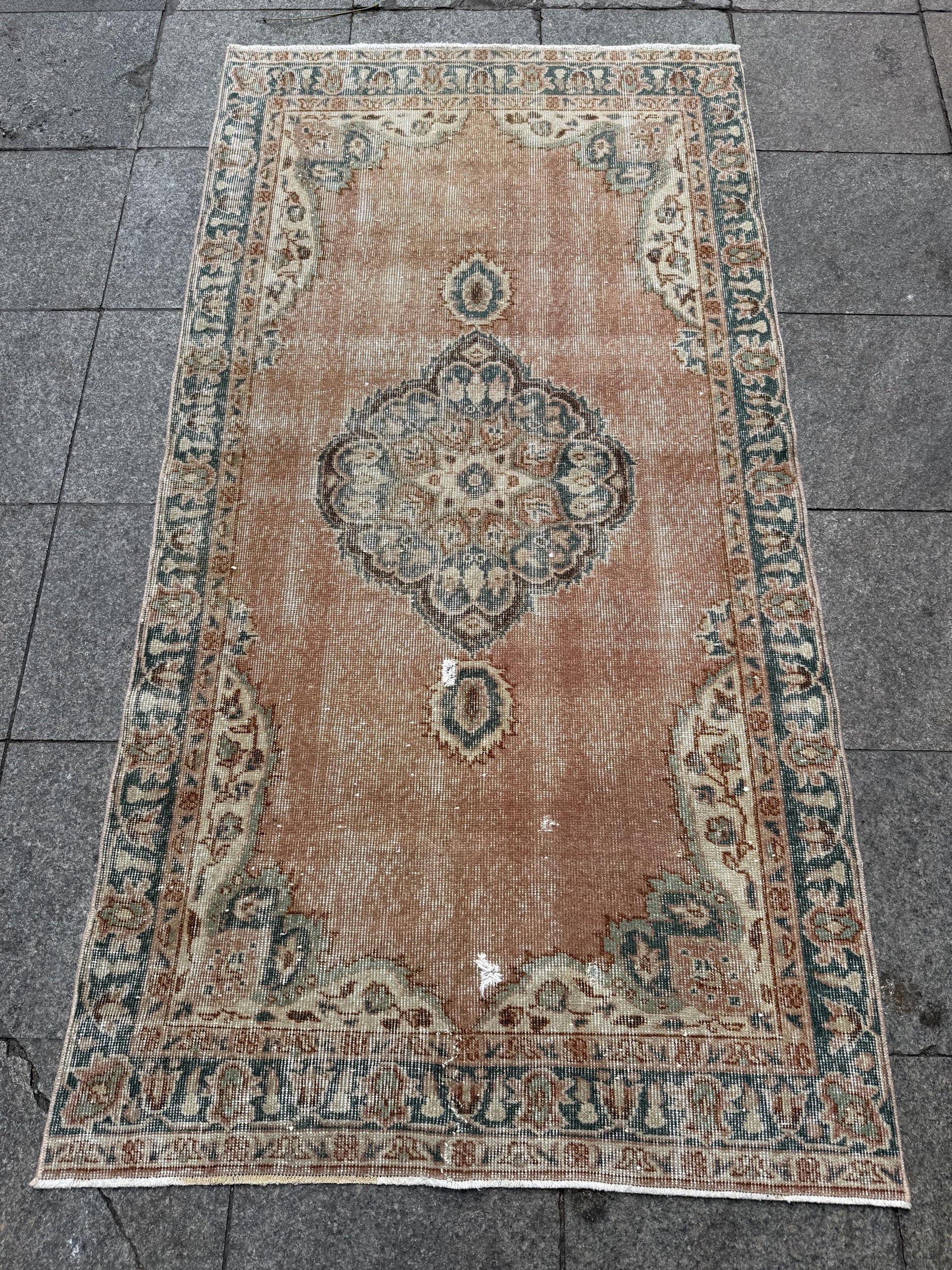 3'6x6'8 feet Vintage Turkish Anatolian Rug, Brick Color Geometric Rug,425