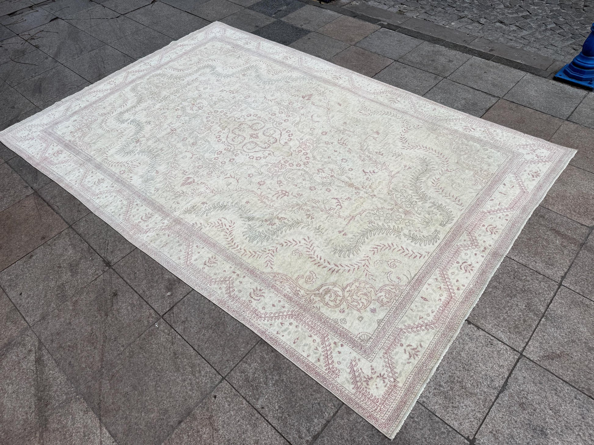 6'3"x9'8" feet Vintage Turkish Anatolian Rug,Beige Floral Rug,50