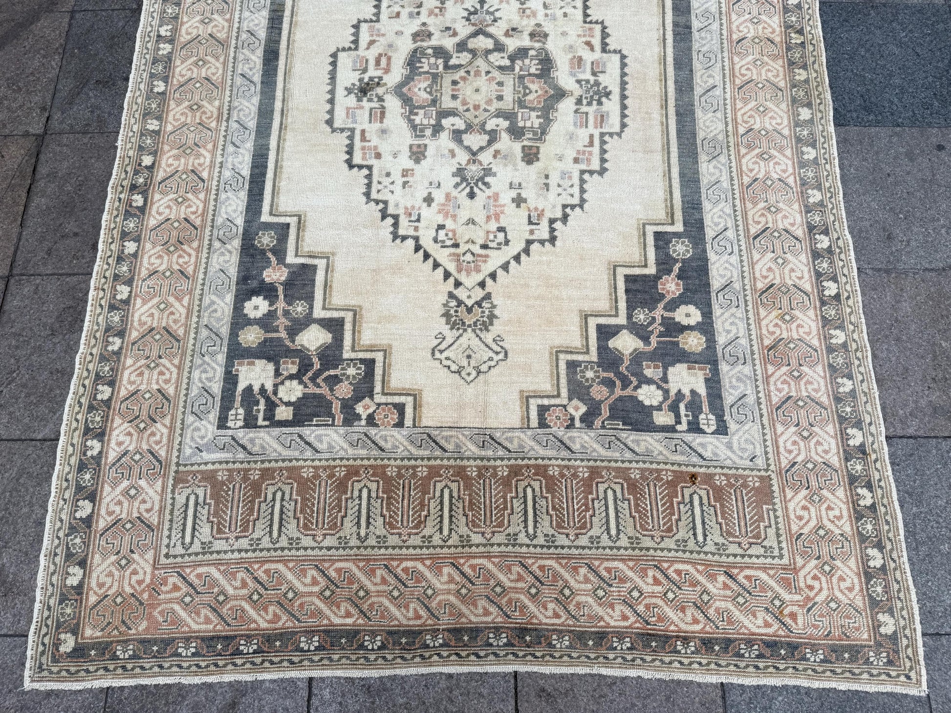 6'3"x9'3" feet Vintage Turkish Anatolian Rug,Blue Color Floral Rug,80