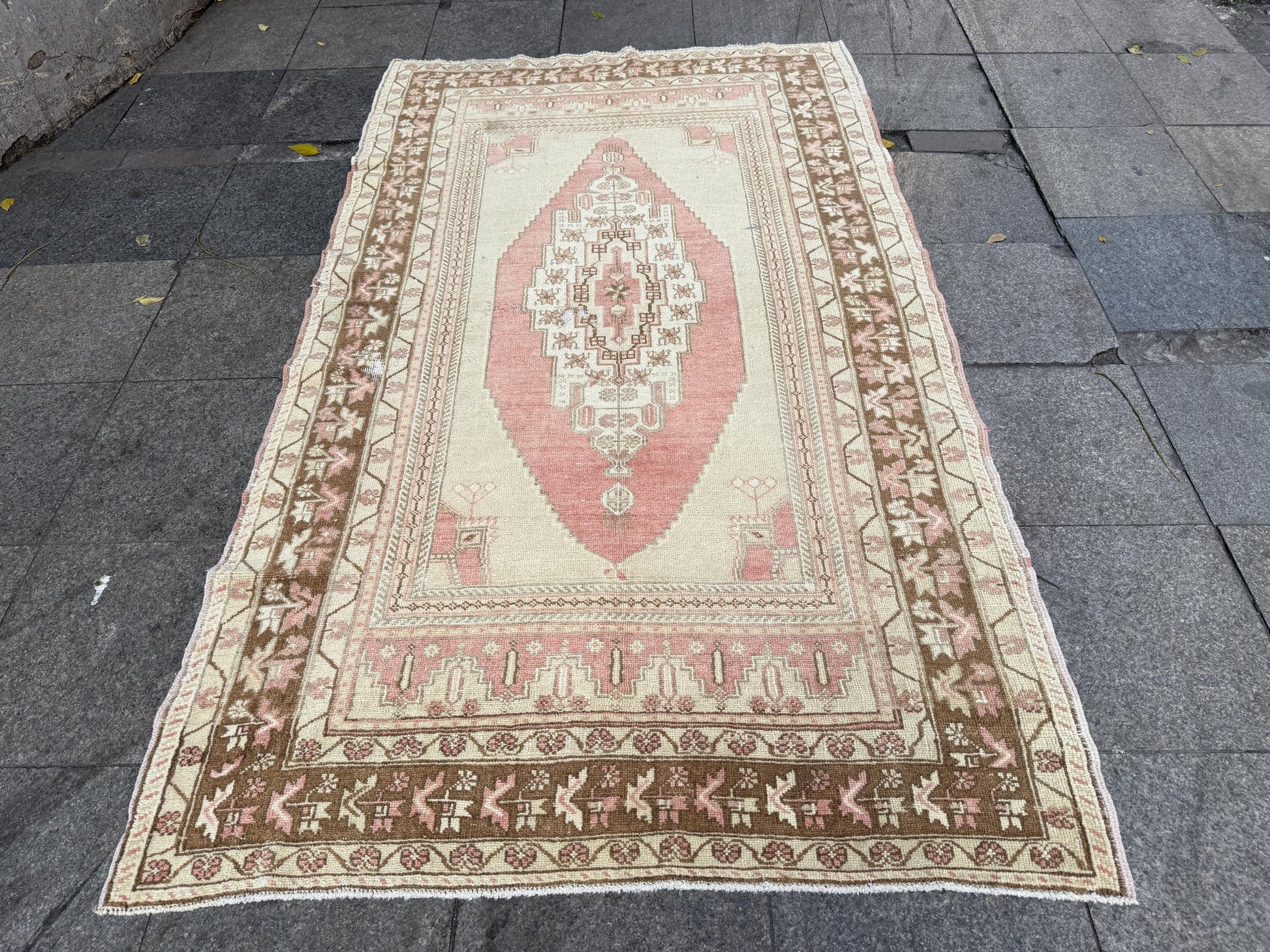 4'6"x7'8" feet Vintage Turkish Anatolian Rug,Brick Color Floral Rug,176