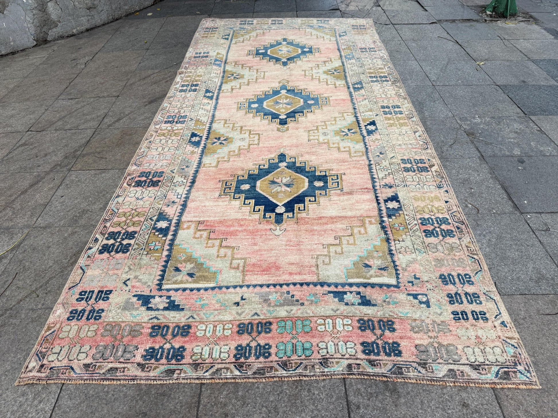 4'9"x11' feet Vintage Turkish Anatolian Rug,Brick Color Geometric Rug,189
