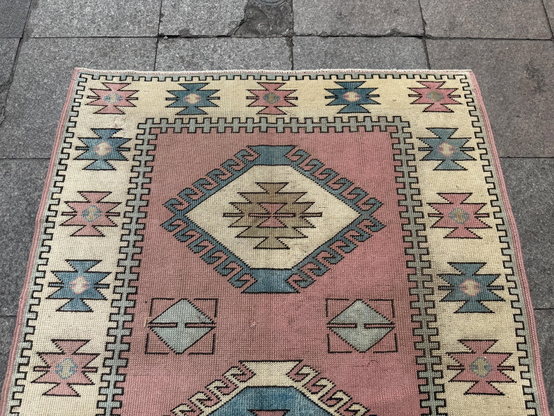 4'x6'3" feet Vintage Turkish Anatolian Rug,Brick color Geometric Rug,269