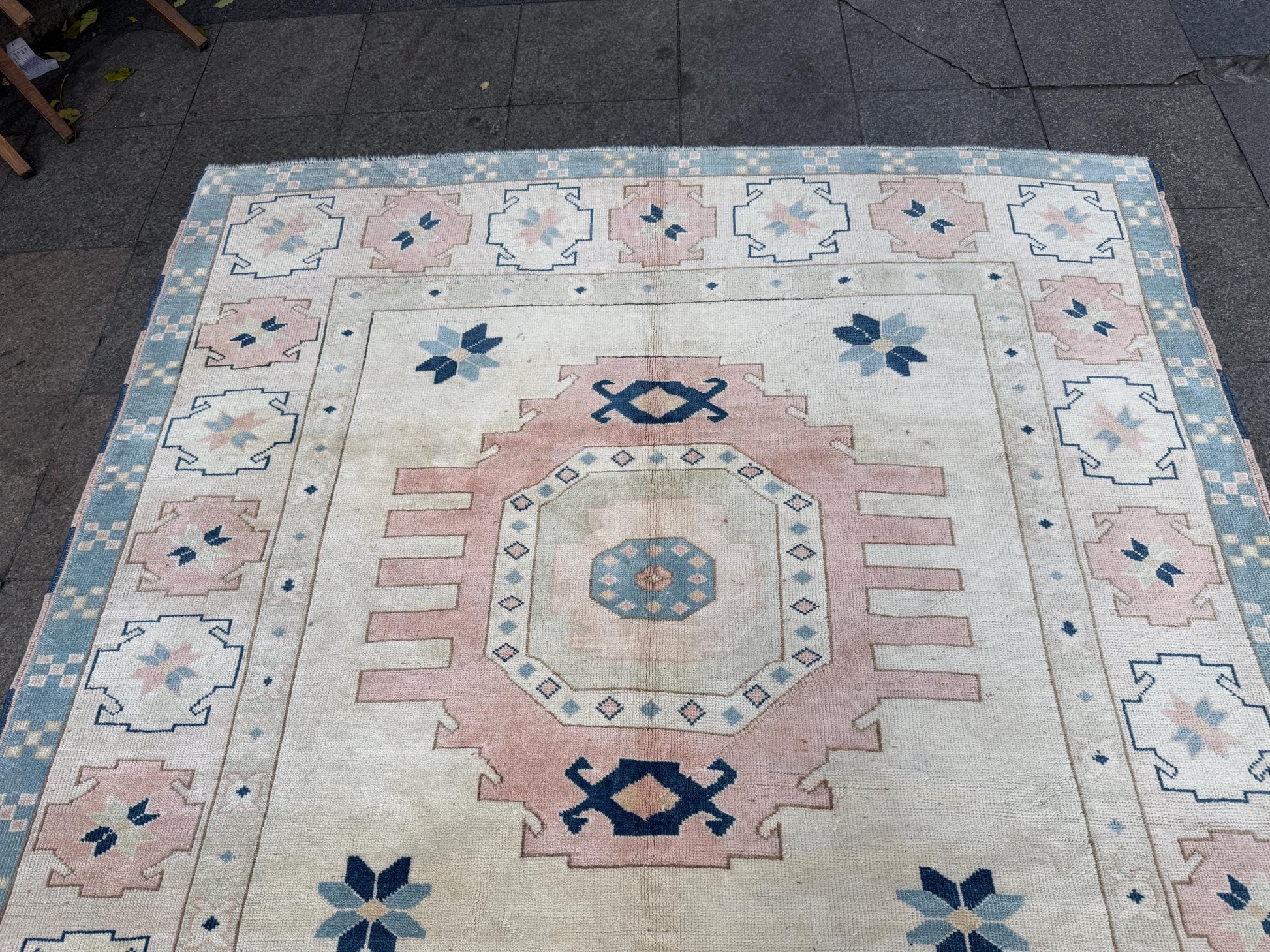 7'x10' feet Vintage Turkish Anatolian Rug,Beige Color Geometric Rug,370