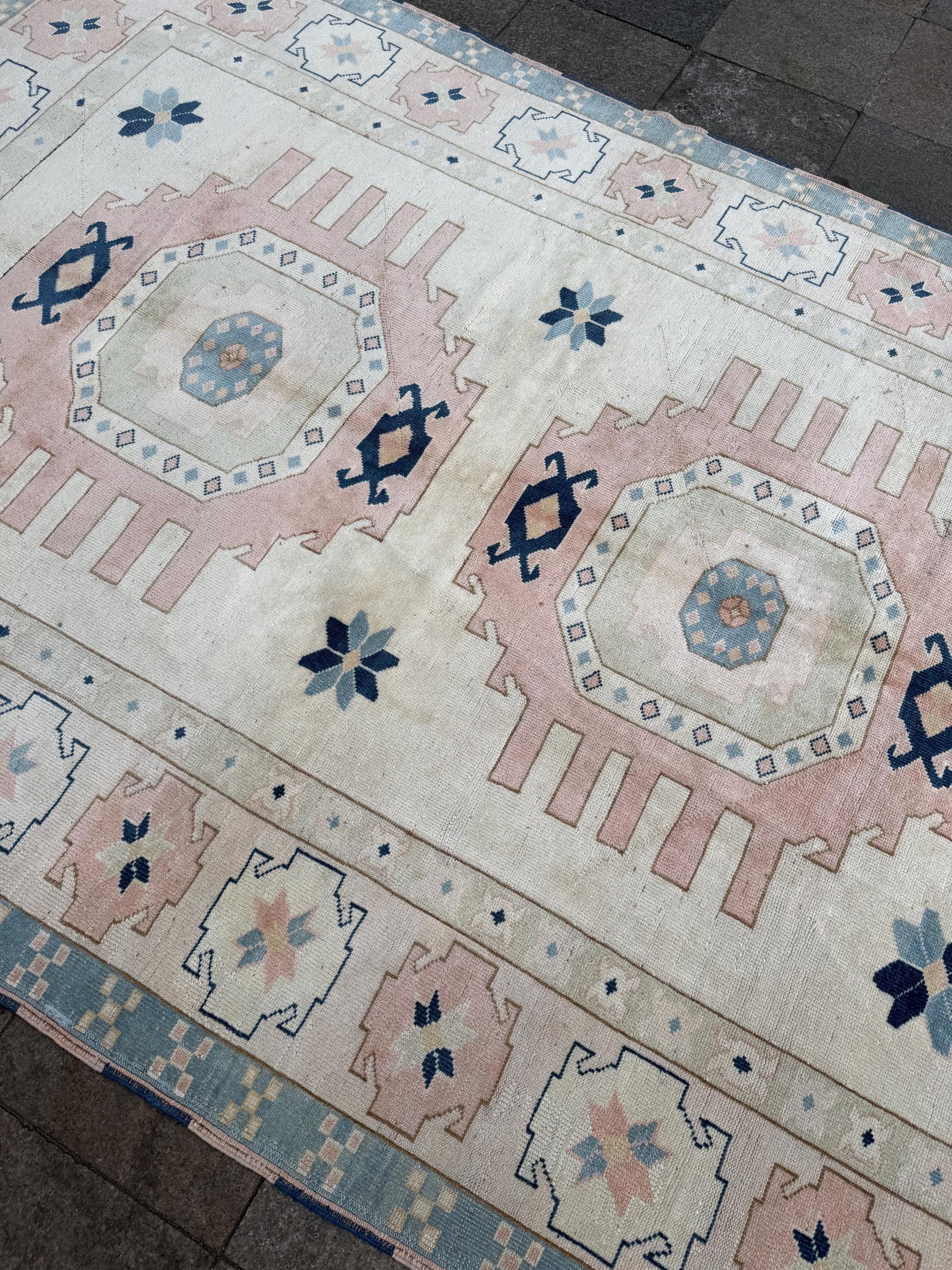 7'x10' feet Vintage Turkish Anatolian Rug,Beige Color Geometric Rug,370