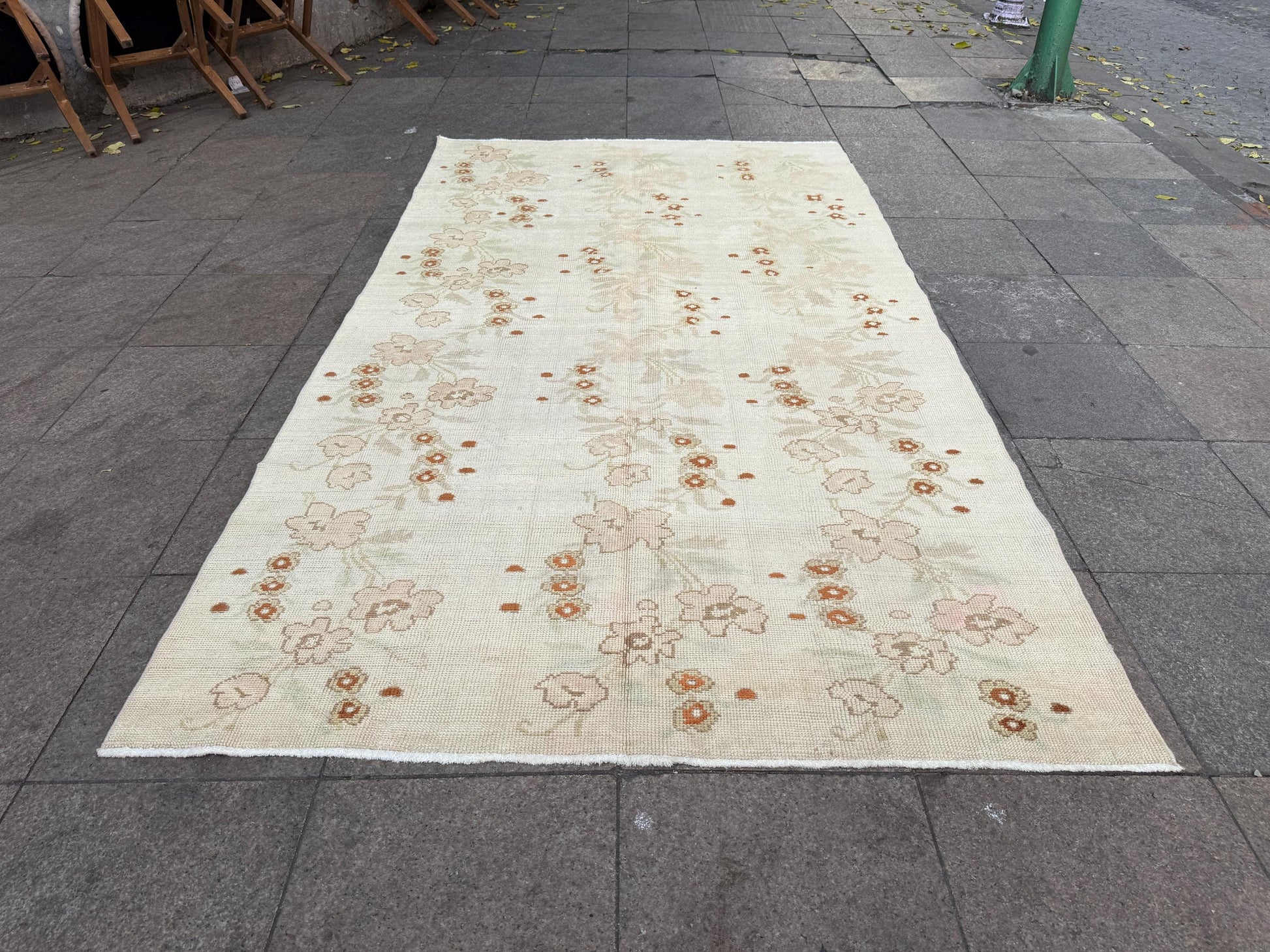 5'x9' feet Vintage Turkish Anatolian Rug,Beige Color Floral Rug,426
