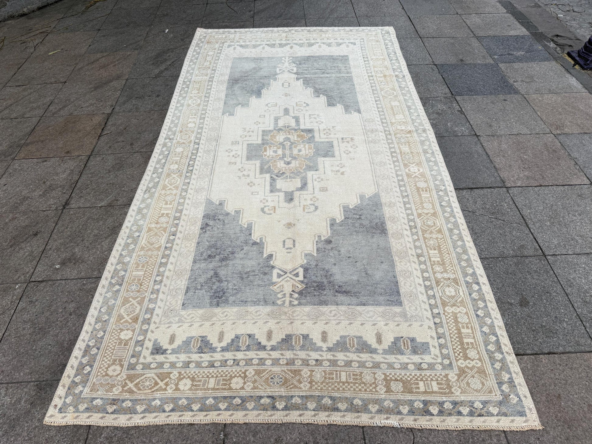 4'10"x9'2" feet Vintage Turkish Anatolian Rug,Blue Color Floral Rug,794