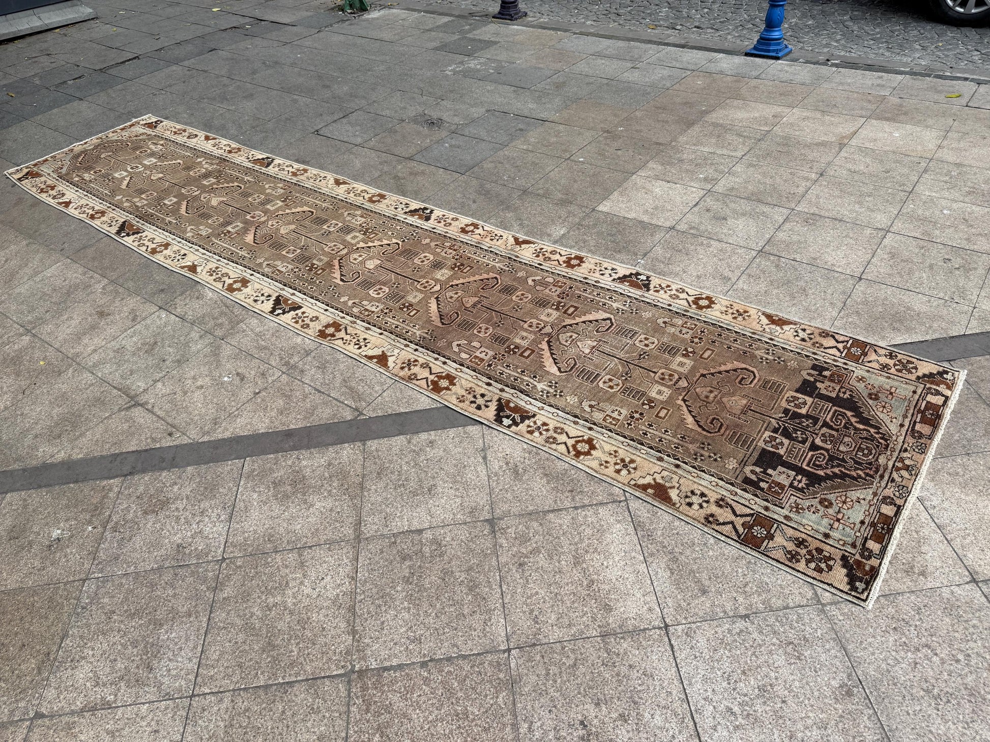 3'6"x16'2" feet Vintage Anatolian Wool Runner Rug,Natural Color Rug ,04