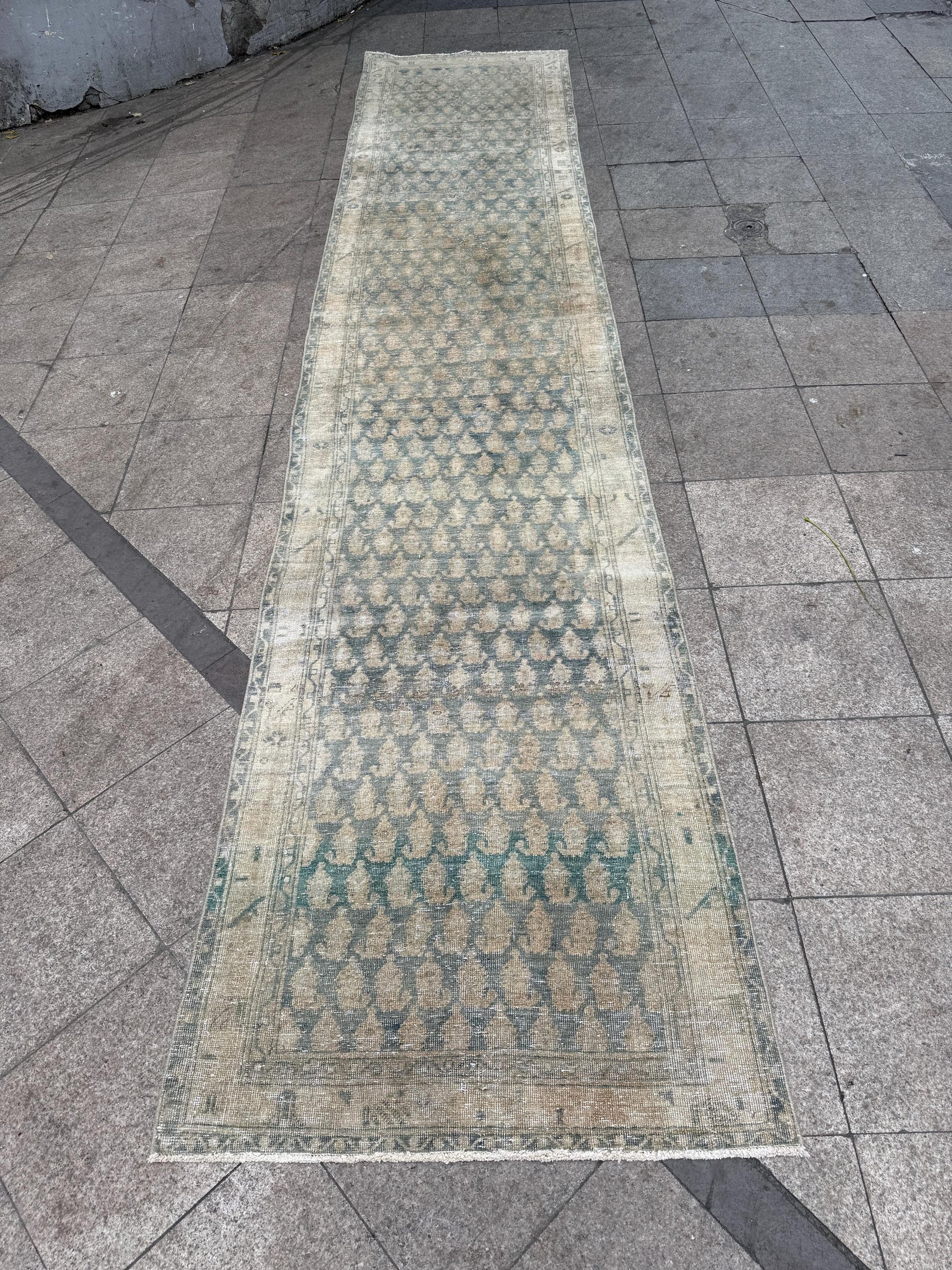 3'5"x16'4" feet Vintage Anatolian Wool Runner Rug,Blue Hallway Rug ,07