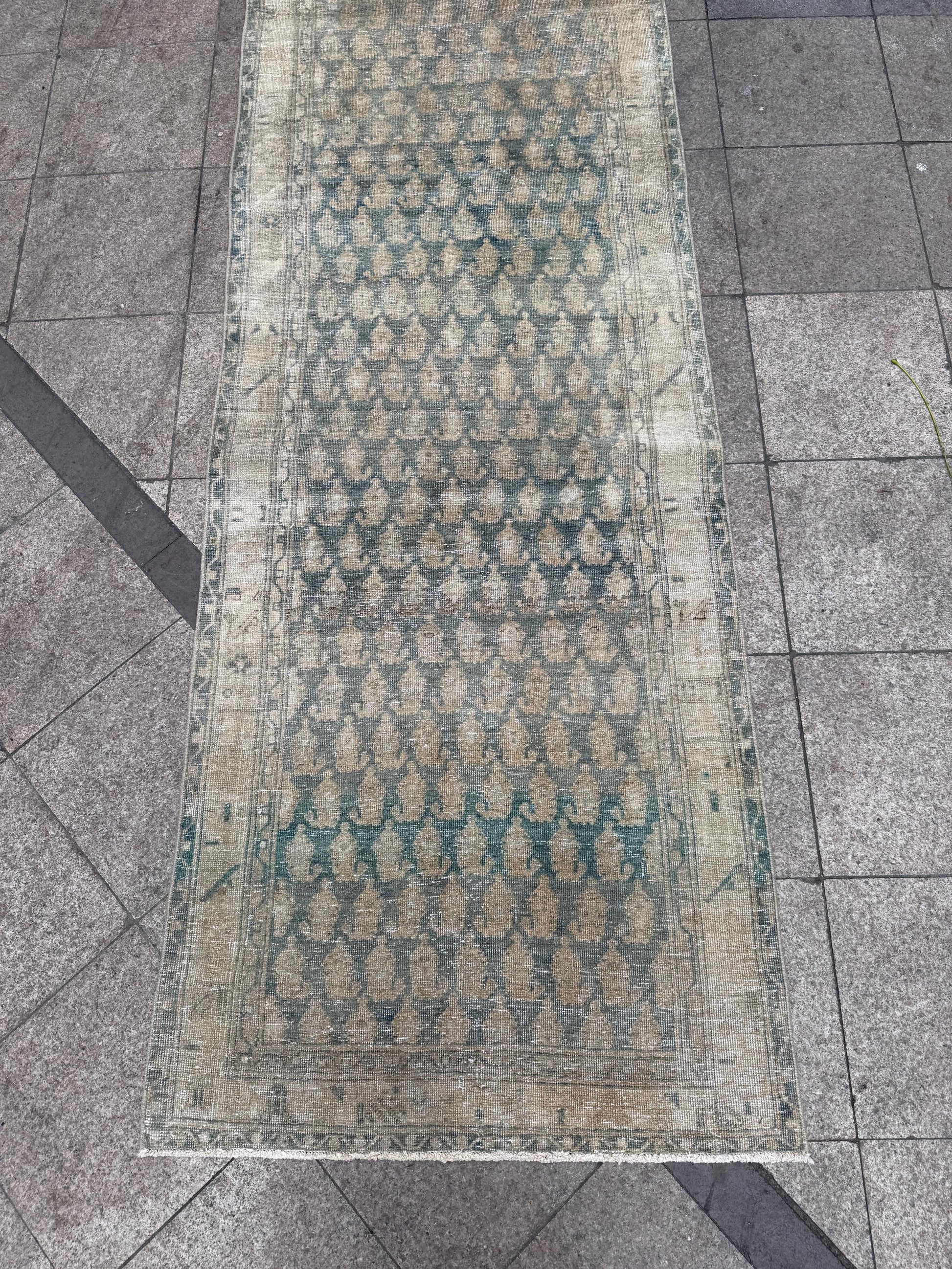 3'5"x16'4" feet Vintage Anatolian Wool Runner Rug,Blue Hallway Rug ,07
