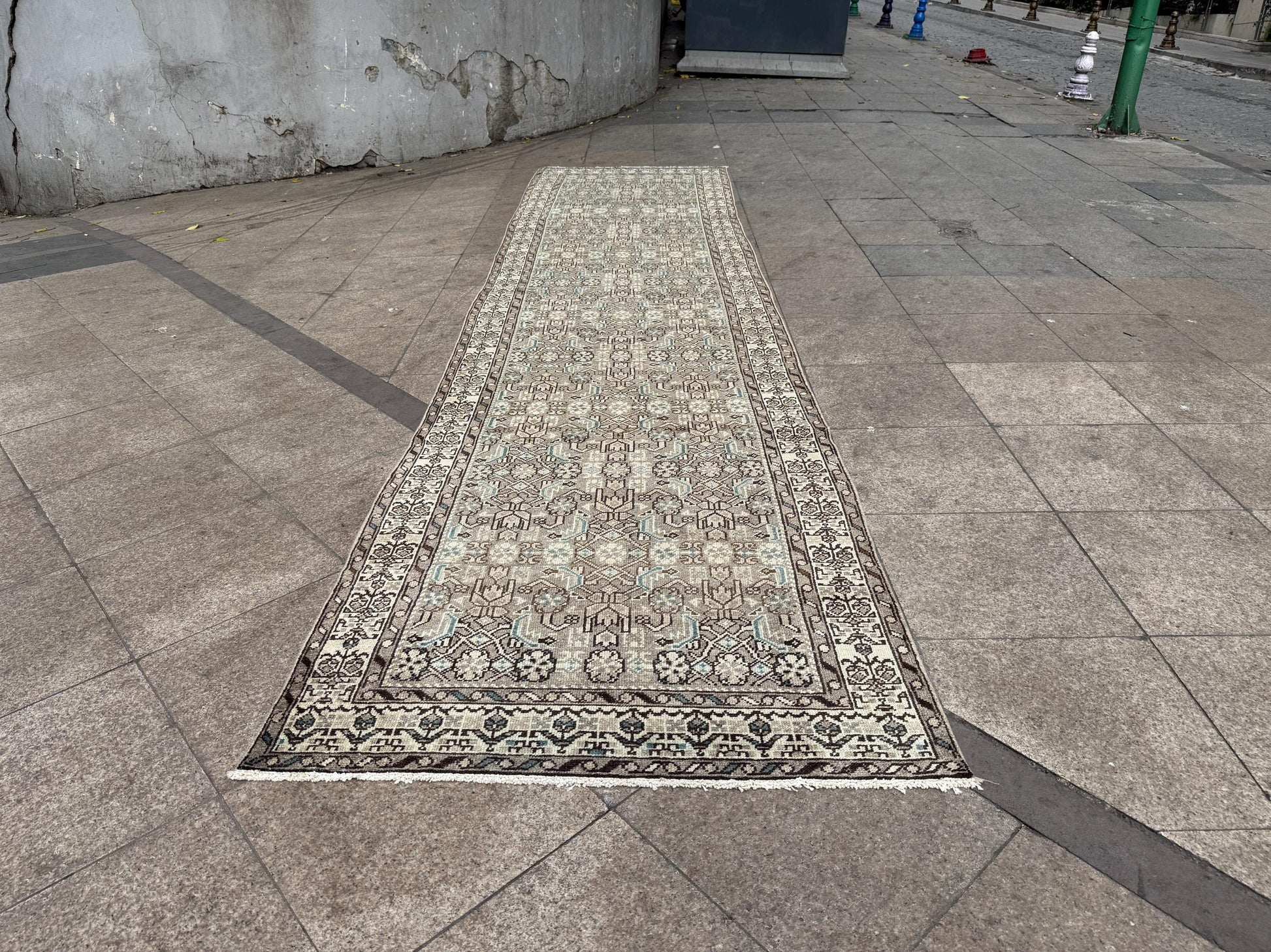 3'6"x14'1" feet Vintage Anatolian Wool Runner Rug,Floral Natural Color Rug ,08