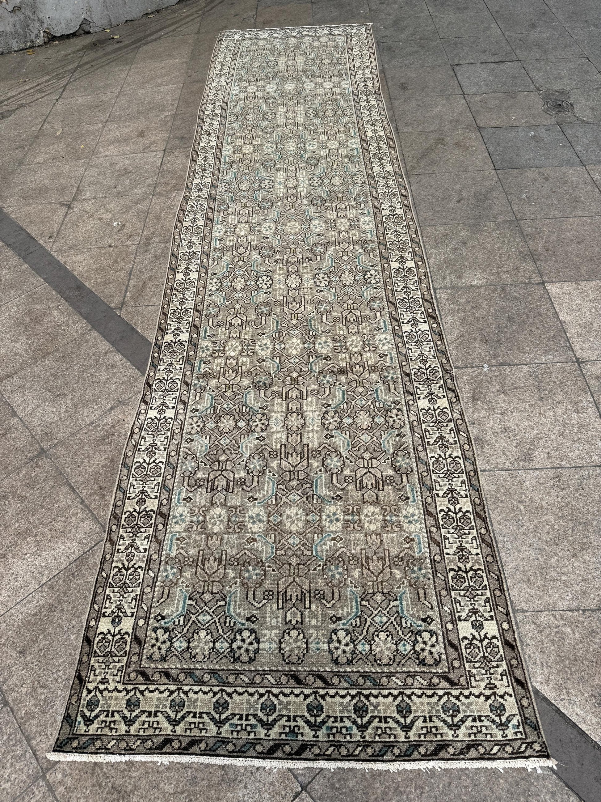 3'6"x14'1" feet Vintage Anatolian Wool Runner Rug,Floral Natural Color Rug ,08