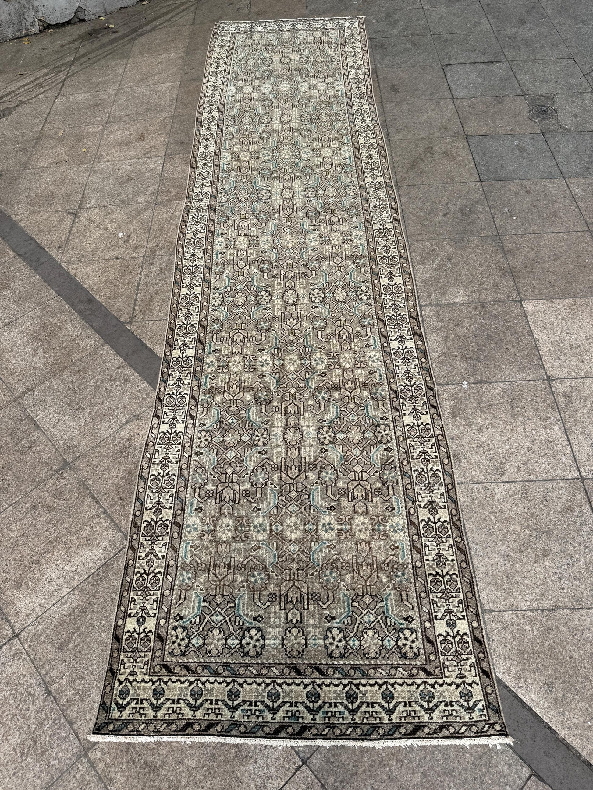 3'6"x14'1" feet Vintage Anatolian Wool Runner Rug,Floral Natural Color Rug ,08