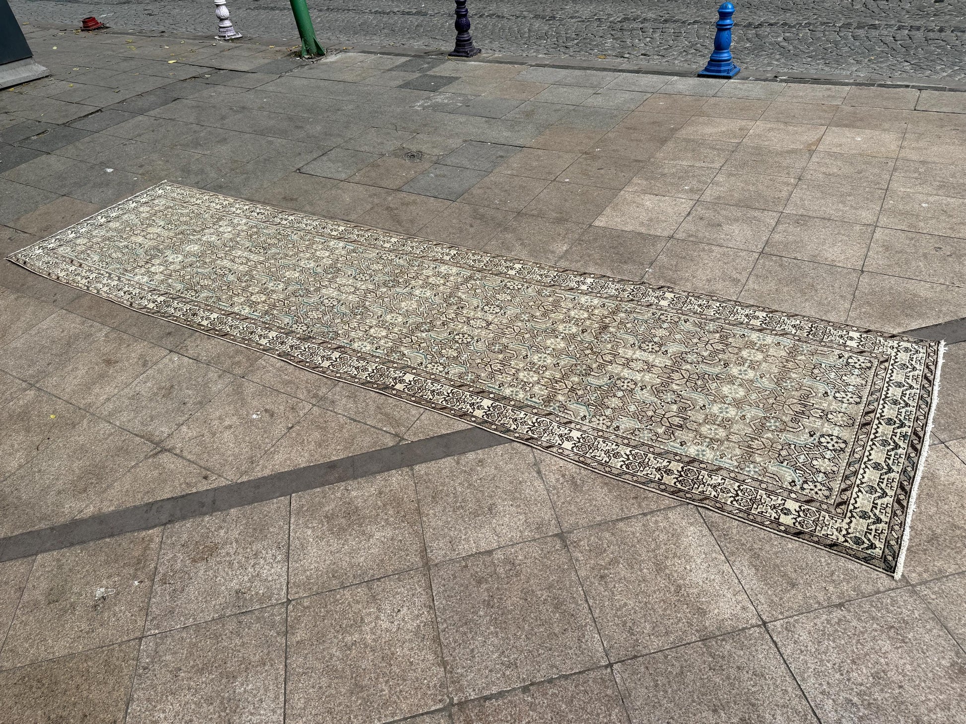 3'6"x14'1" feet Vintage Anatolian Wool Runner Rug,Floral Natural Color Rug ,08