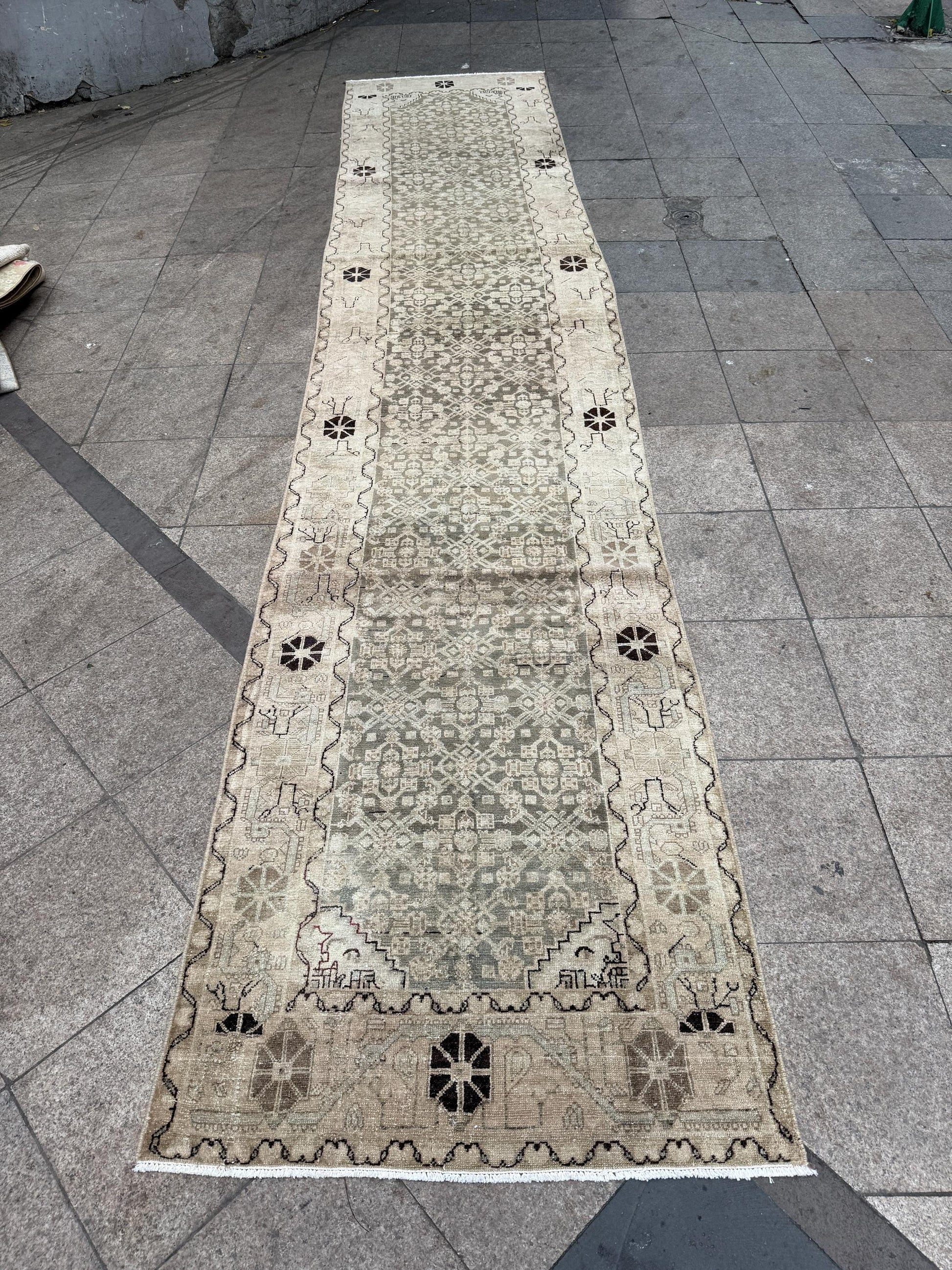 3'6"x16'10" feet Vintage Anatolian Wool Runner Rug,Gray Color Rug ,10