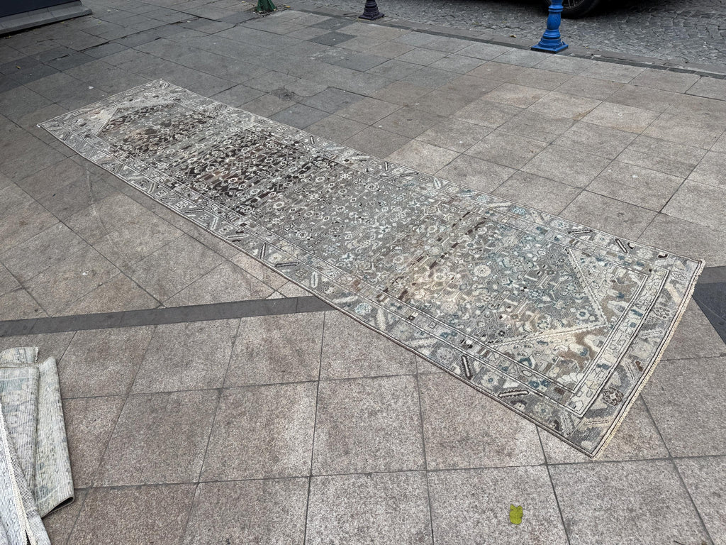 4'x15'9" feet Vintage Anatolian Wool Runner Rug,Gray Hallway Rug ,28