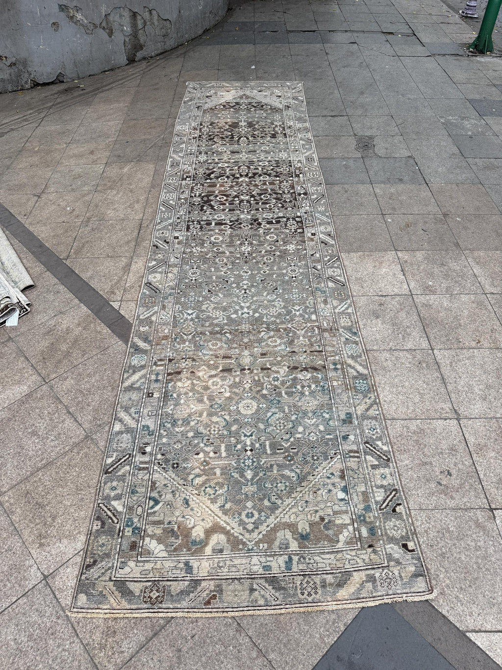 4'x15'9" feet Vintage Anatolian Wool Runner Rug,Gray Hallway Rug ,28