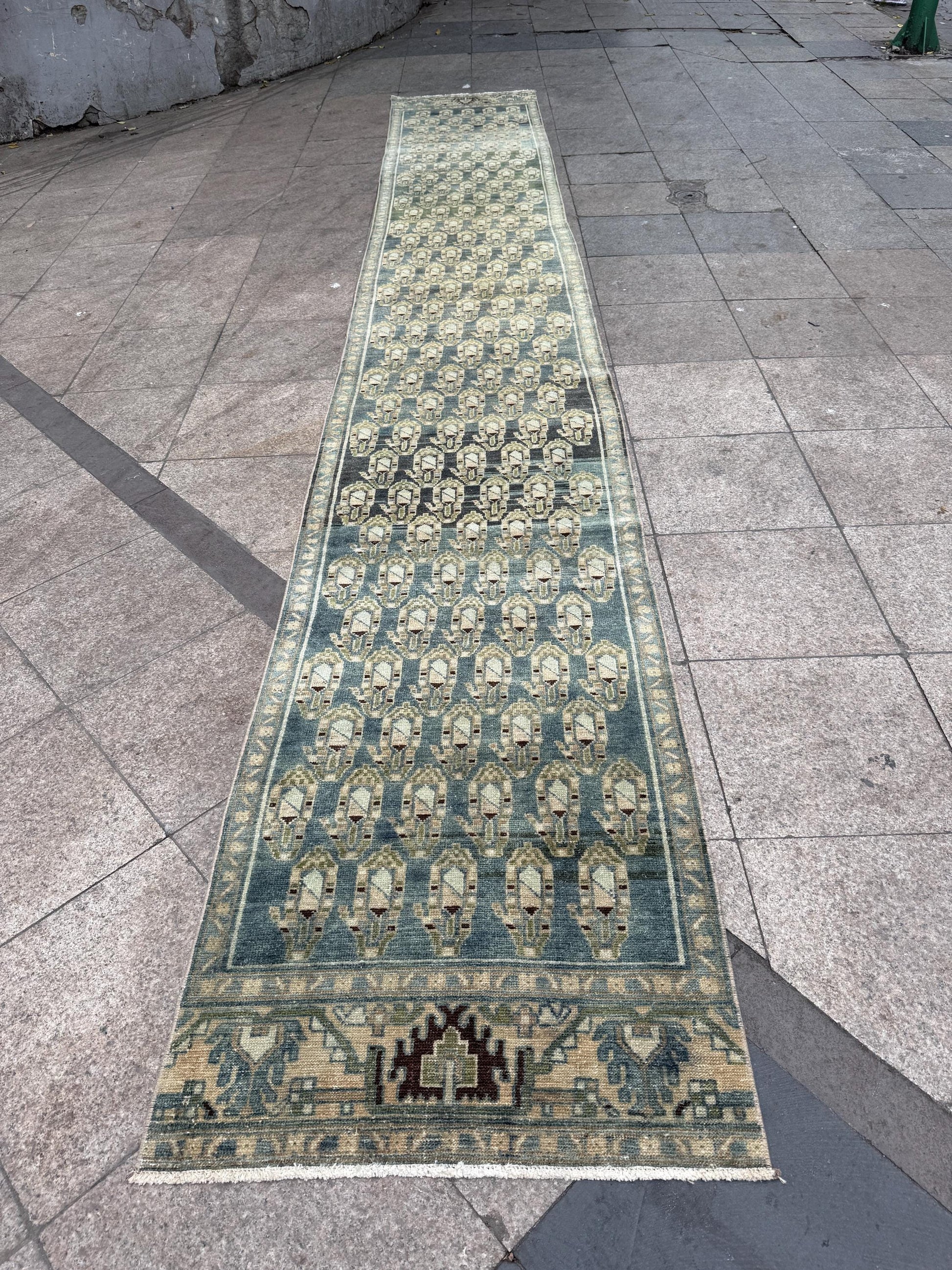 2'8"x17' feet Vintage Anatolian Wool Runner Rug,Blue Color Rug ,32