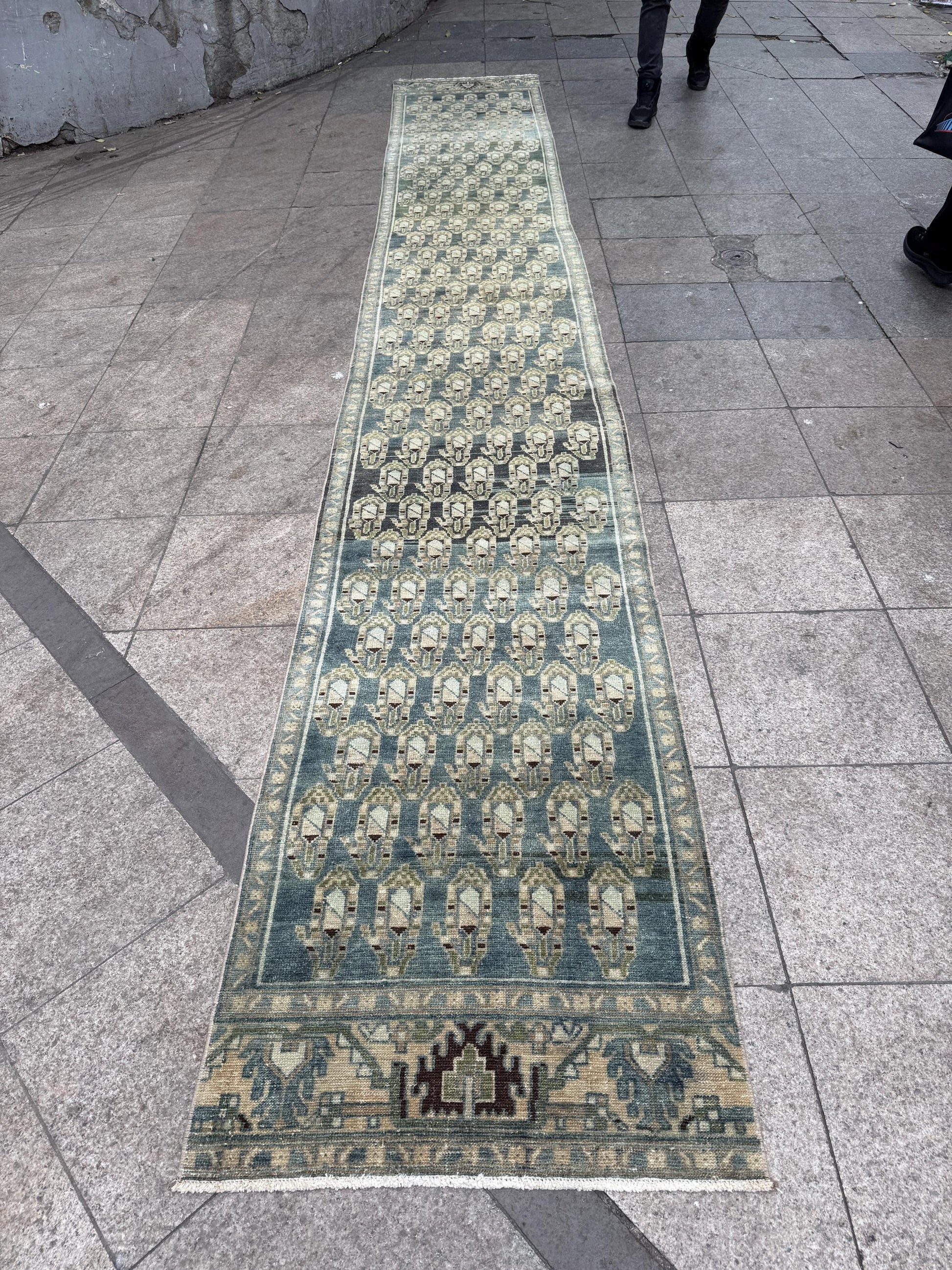 2'8"x17' feet Vintage Anatolian Wool Runner Rug,Blue Color Rug ,32