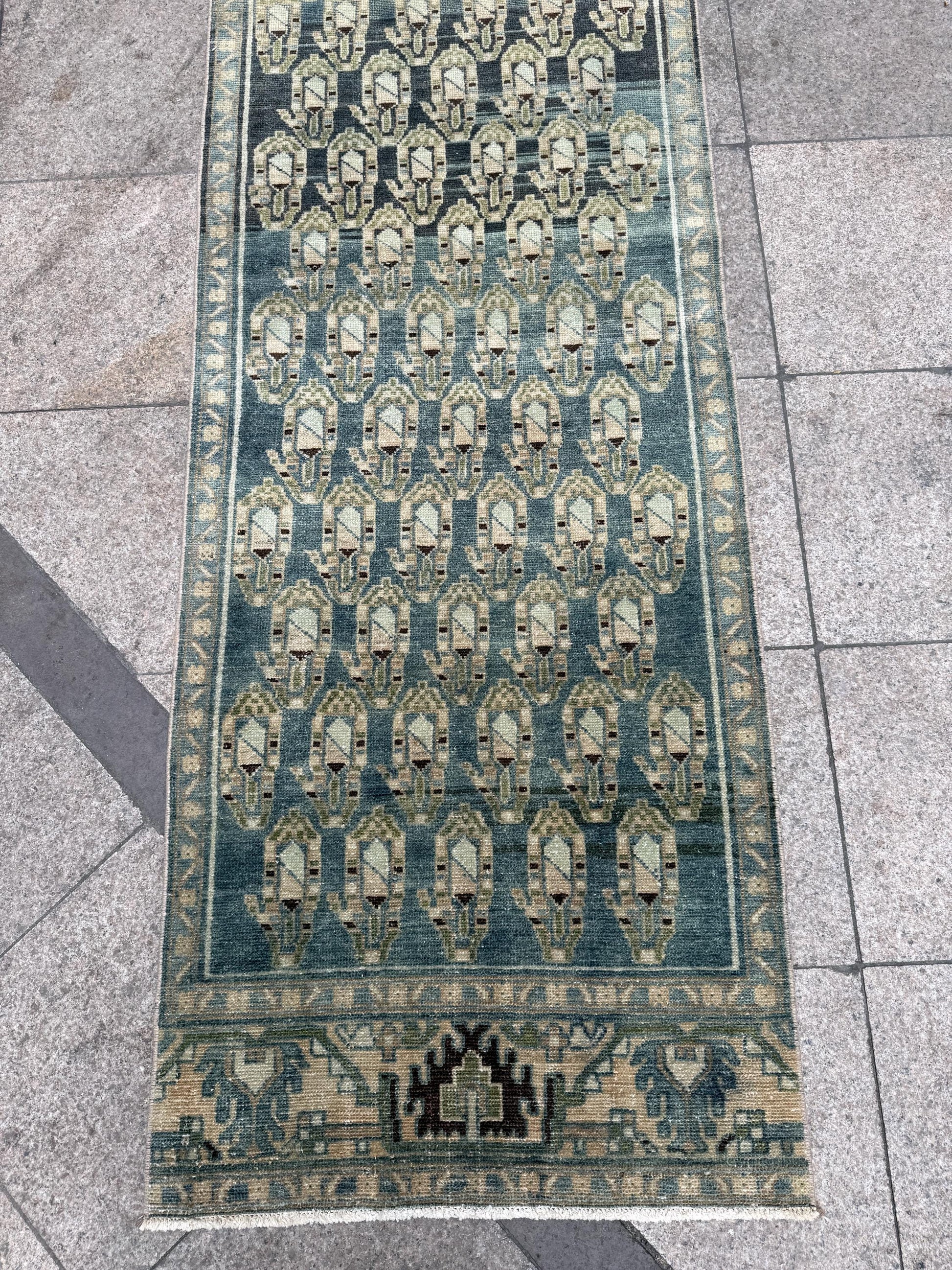 2'8"x17' feet Vintage Anatolian Wool Runner Rug,Blue Color Rug ,32