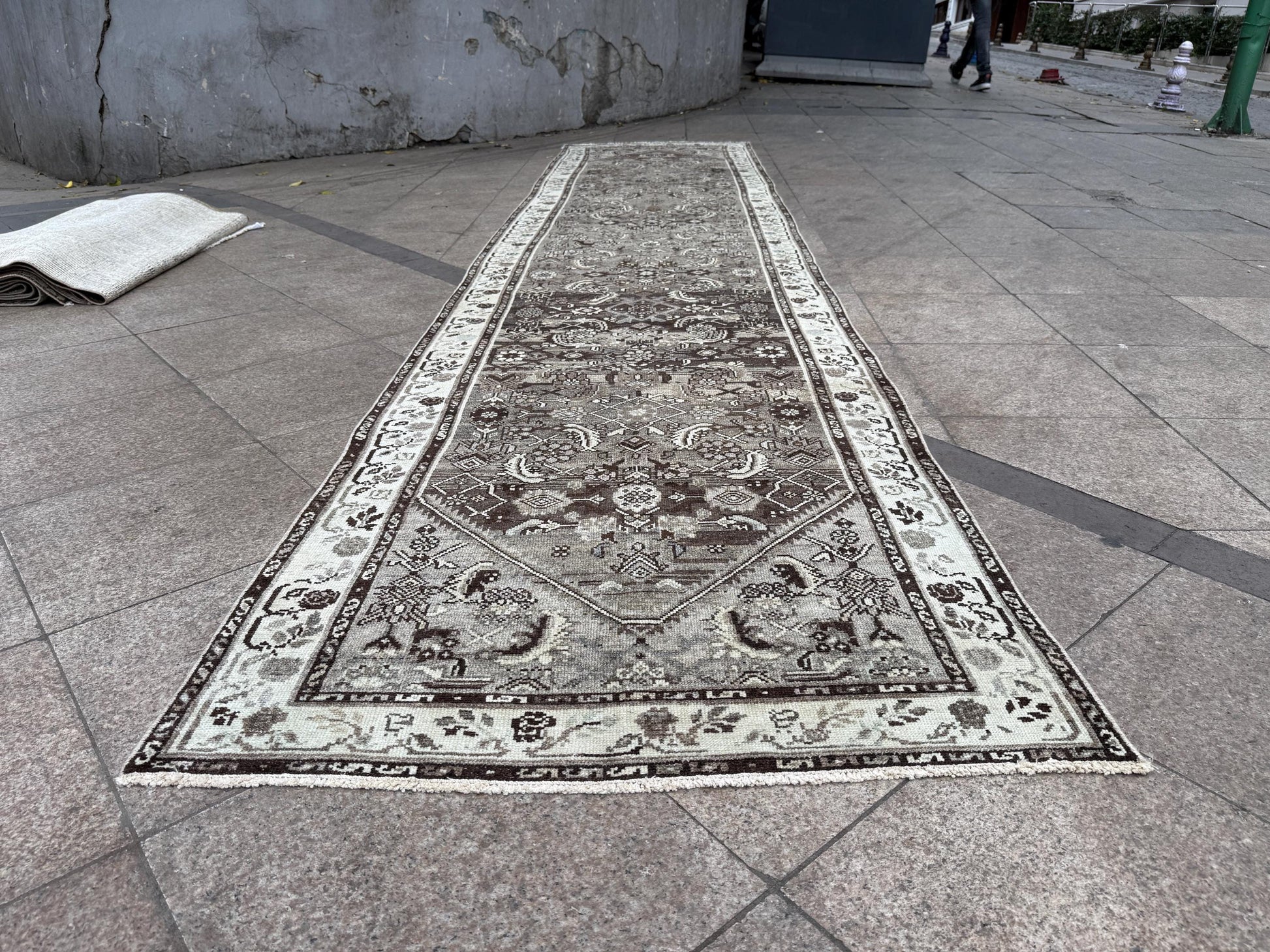 3'4"x14'11" feet Vintage Anatolian Wool Runner Rug,Floral Natural Color Rug ,31