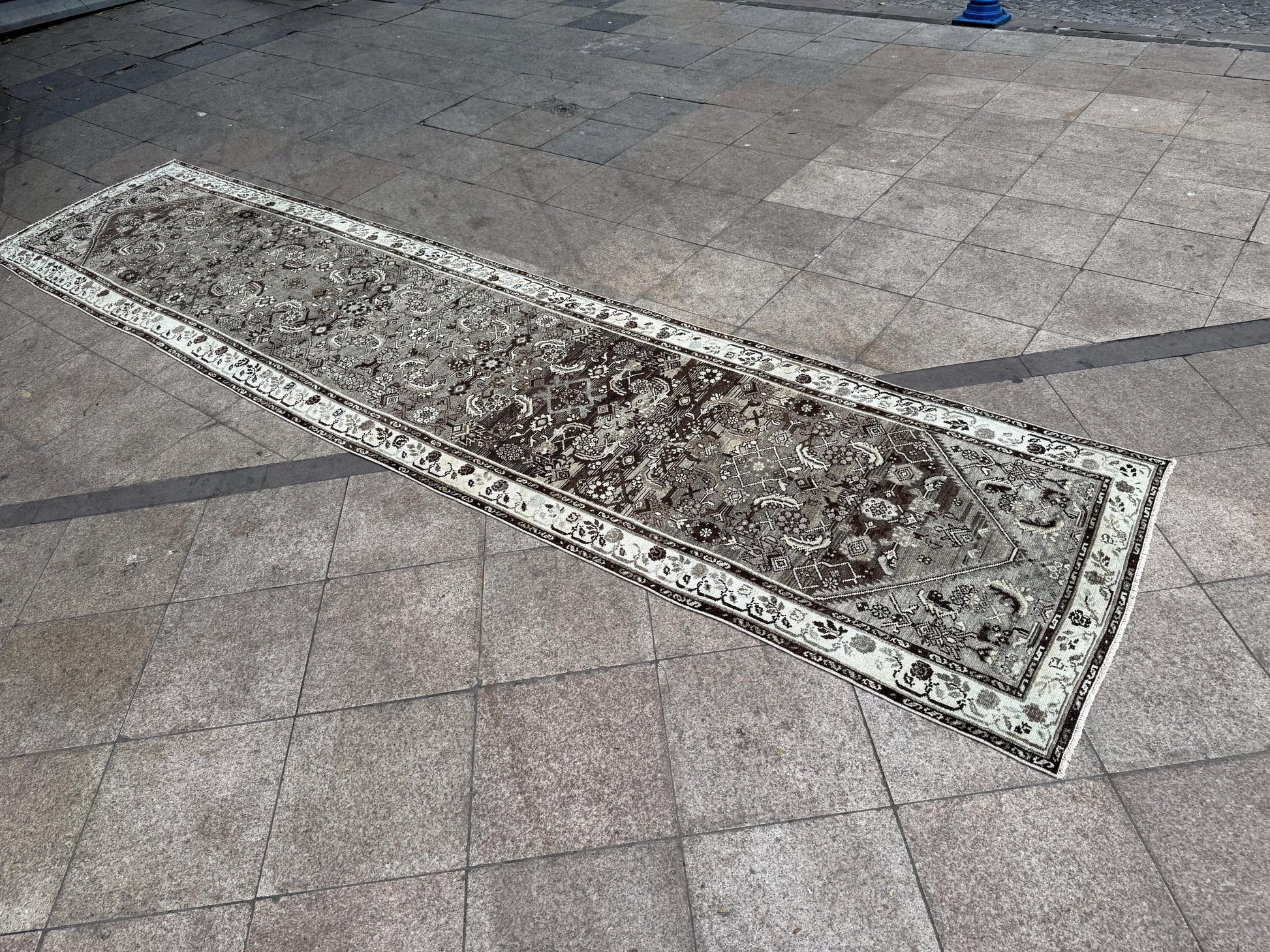 3'4"x14'11" feet Vintage Anatolian Wool Runner Rug,Floral Natural Color Rug ,31