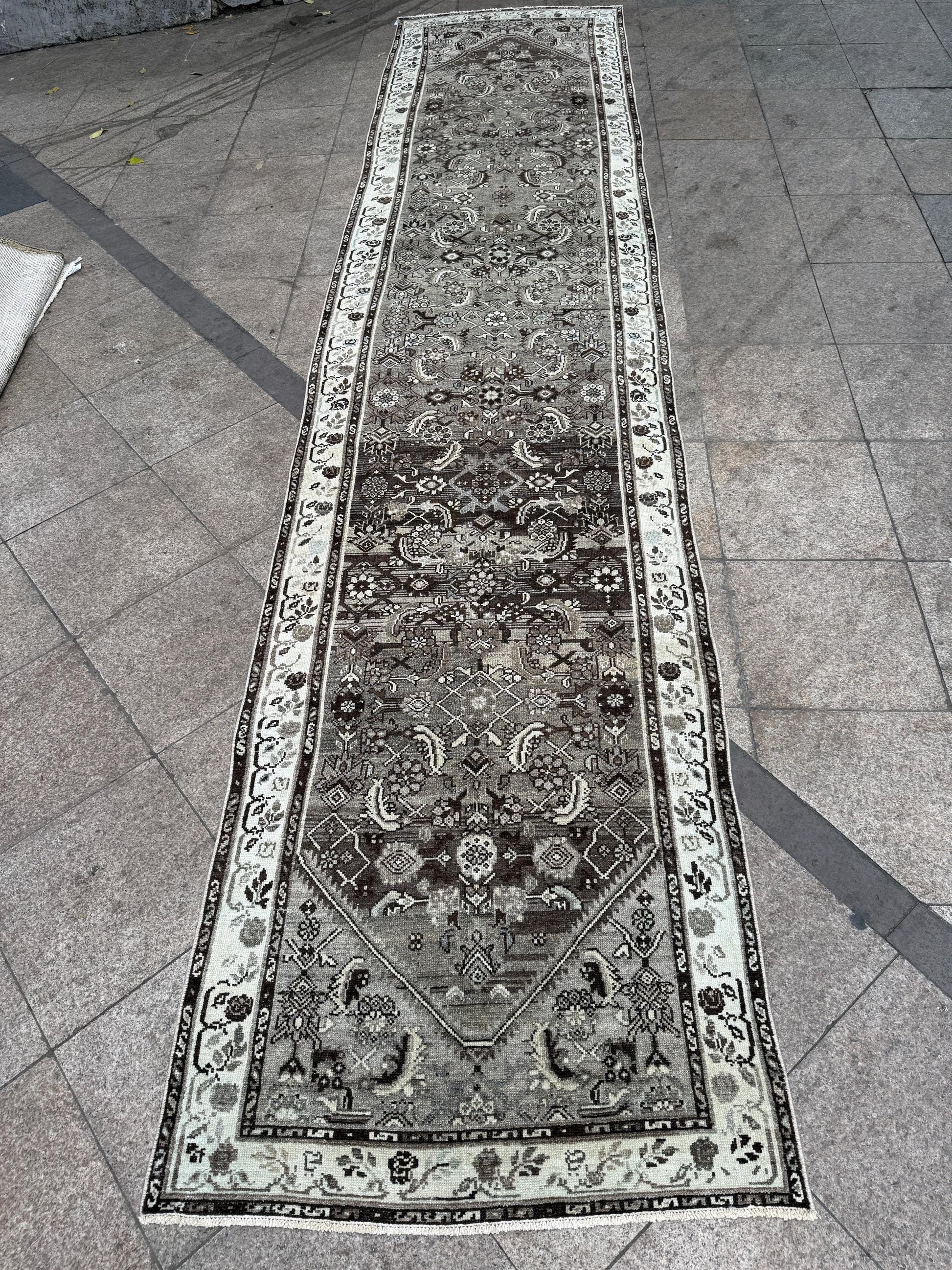 3'4"x14'11" feet Vintage Anatolian Wool Runner Rug,Floral Natural Color Rug ,31