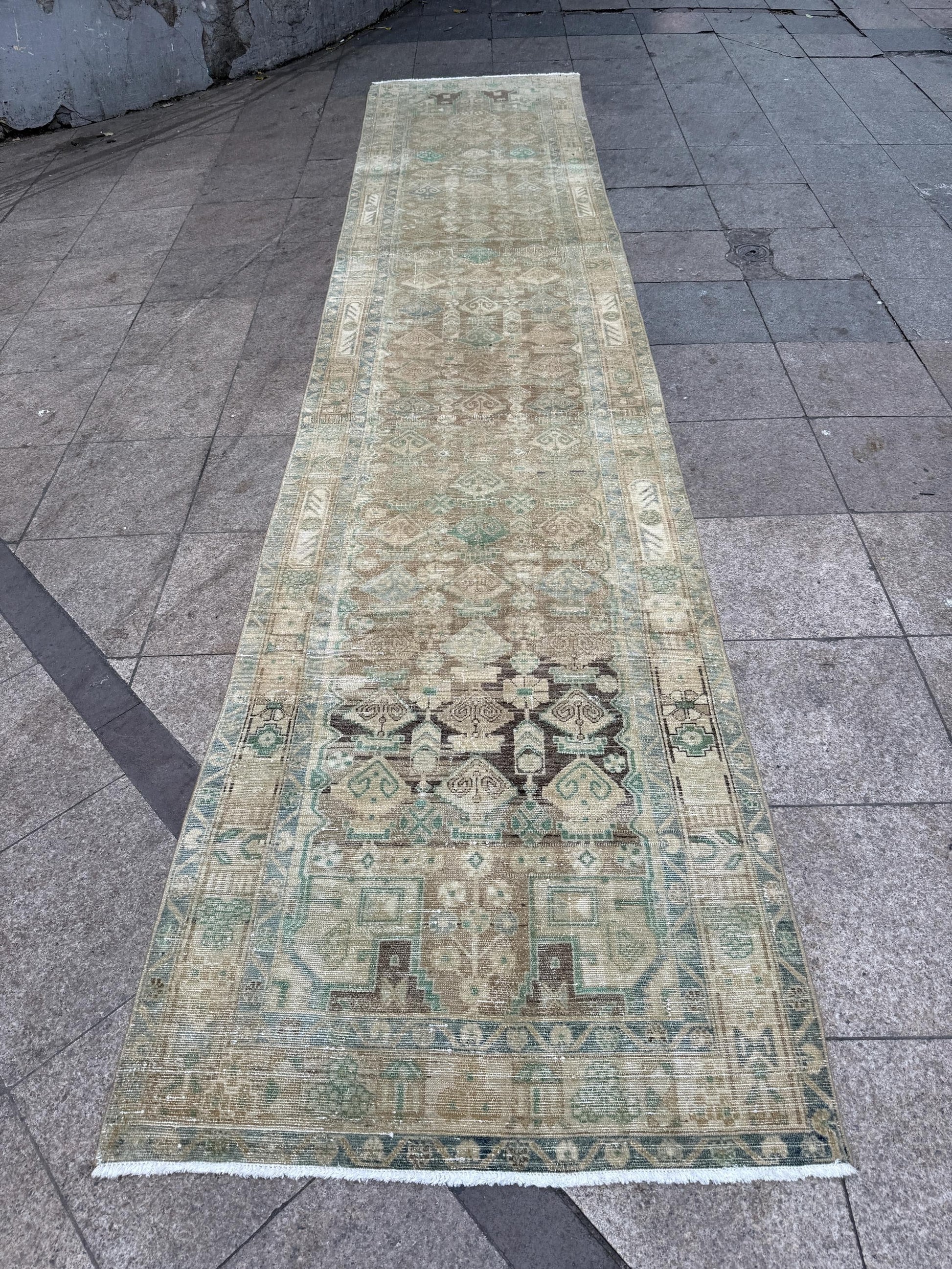 3'4"x15'7" feet Vintage Anatolian Wool Runner Rug,Floral Natural Color Rug ,61