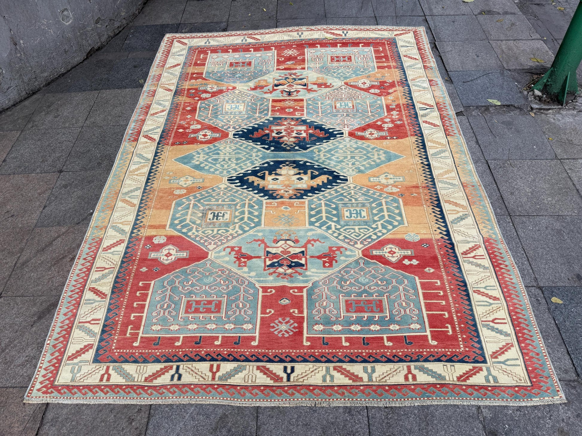6'9"x9'4" feet Vintage Anatolian Wool Runner Rug, Red Color Rug ,86