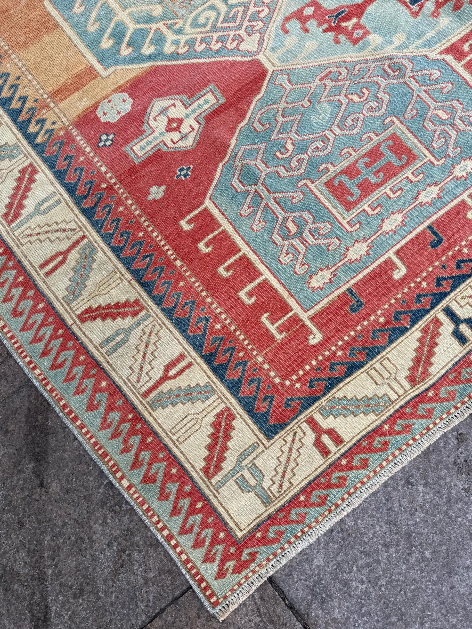 6'9"x9'4" feet Vintage Anatolian Wool Runner Rug, Red Color Rug ,86