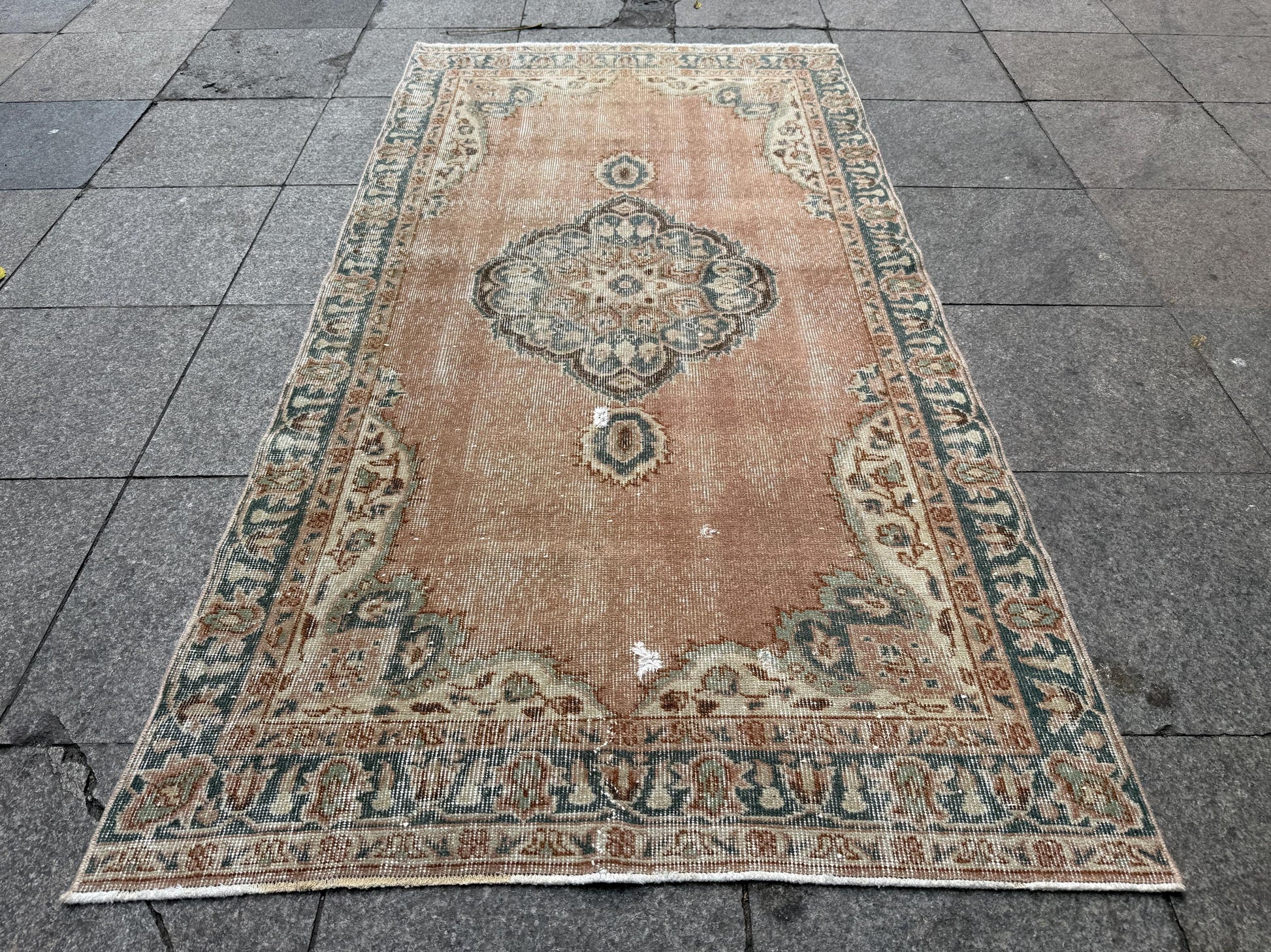 3'6x6'8 feet Vintage Turkish Anatolian Rug, Brick Color Geometric Rug,425