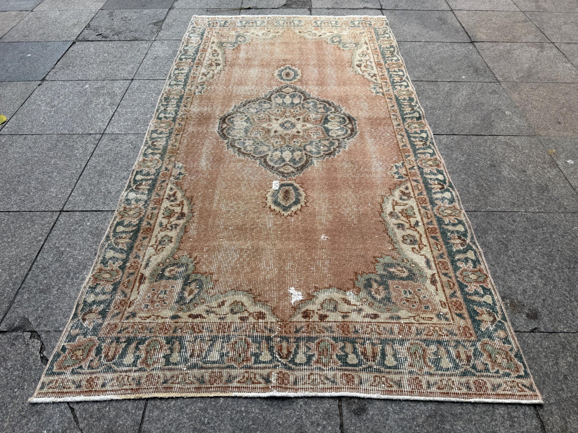3'6x6'8 feet Vintage Turkish Anatolian Rug, Brick Color Geometric Rug,425
